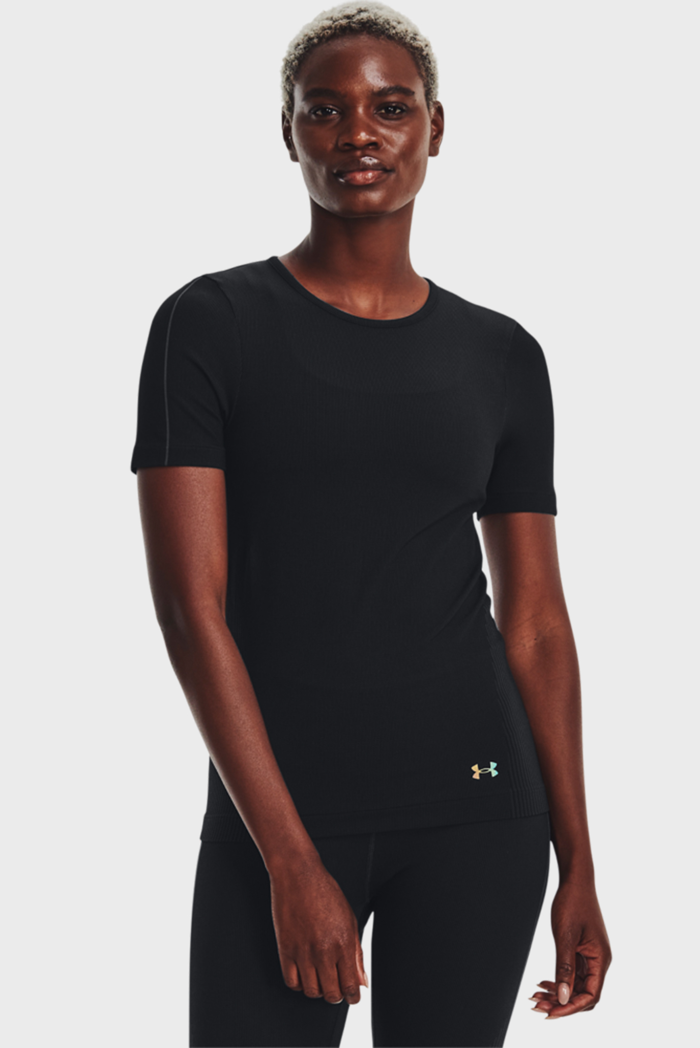 Женская черная футболка UA Rush Seamless SS 1
