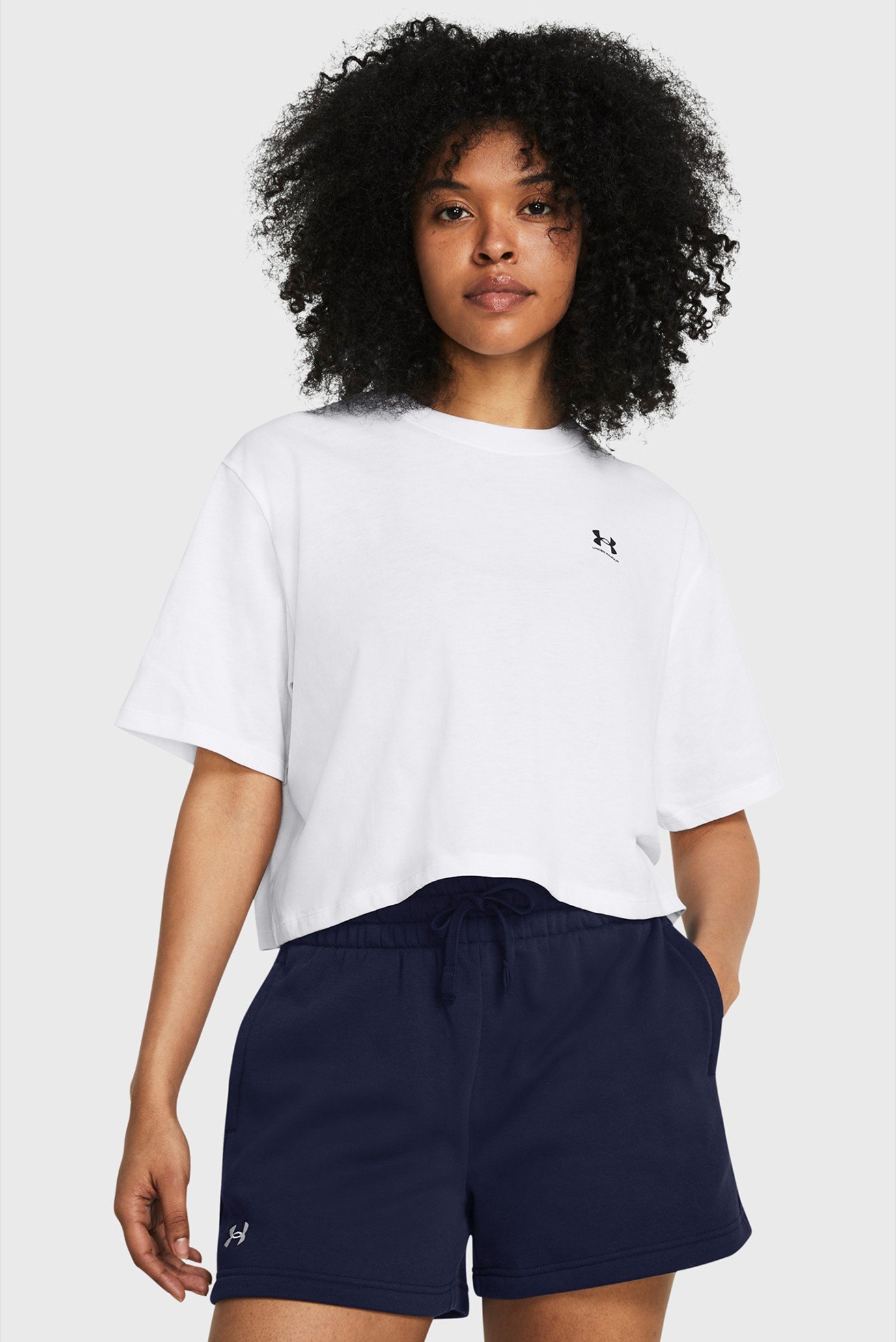 Жіноча біла футболка UA W BOXY CROP LOGO SS 1