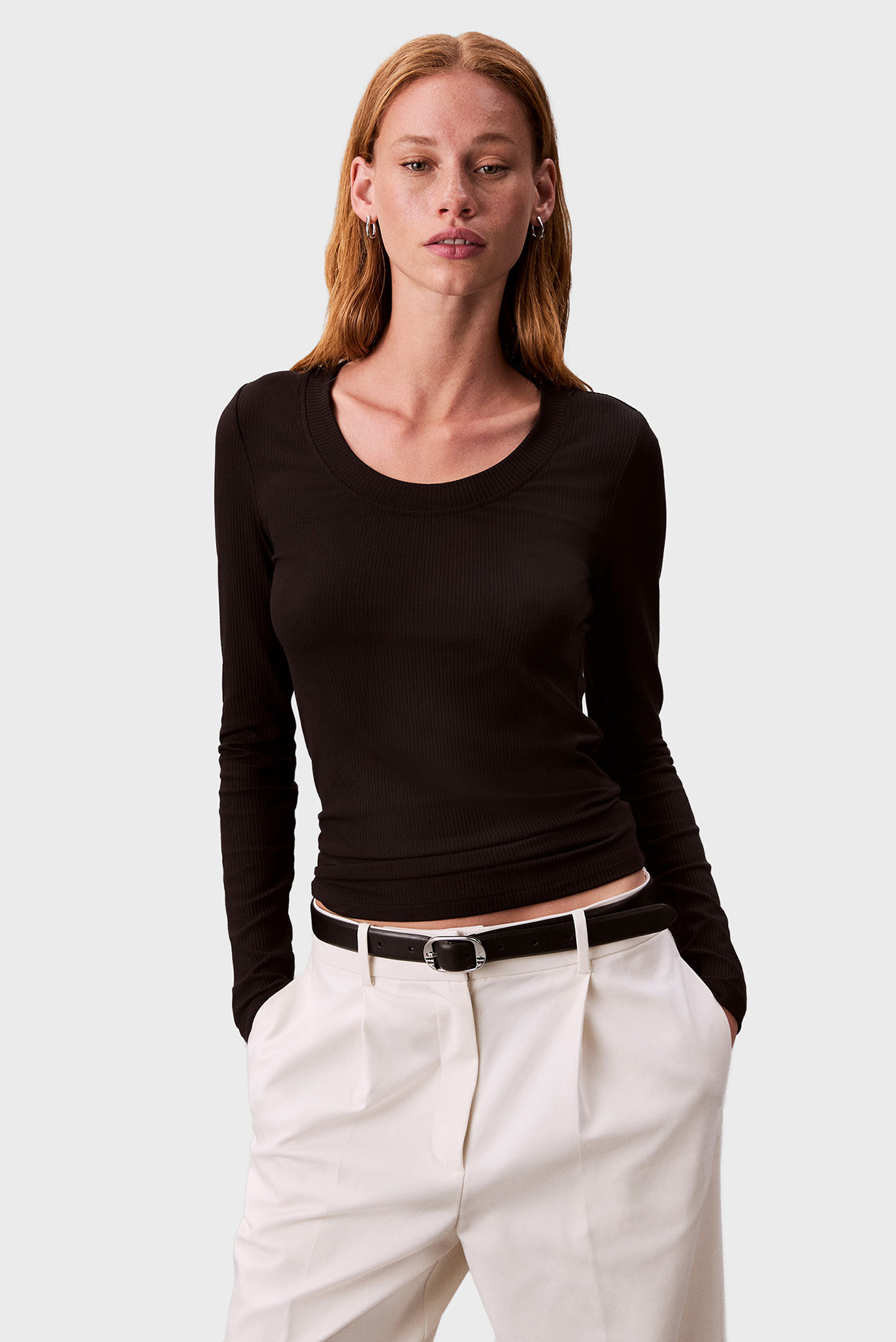 Женский черный лонгслив RIB LS TEE Черный S Calvin Klein LV044D235G Женский черный лонгслив RIB LS TEE Черный S Calvin Klein LV044D235G