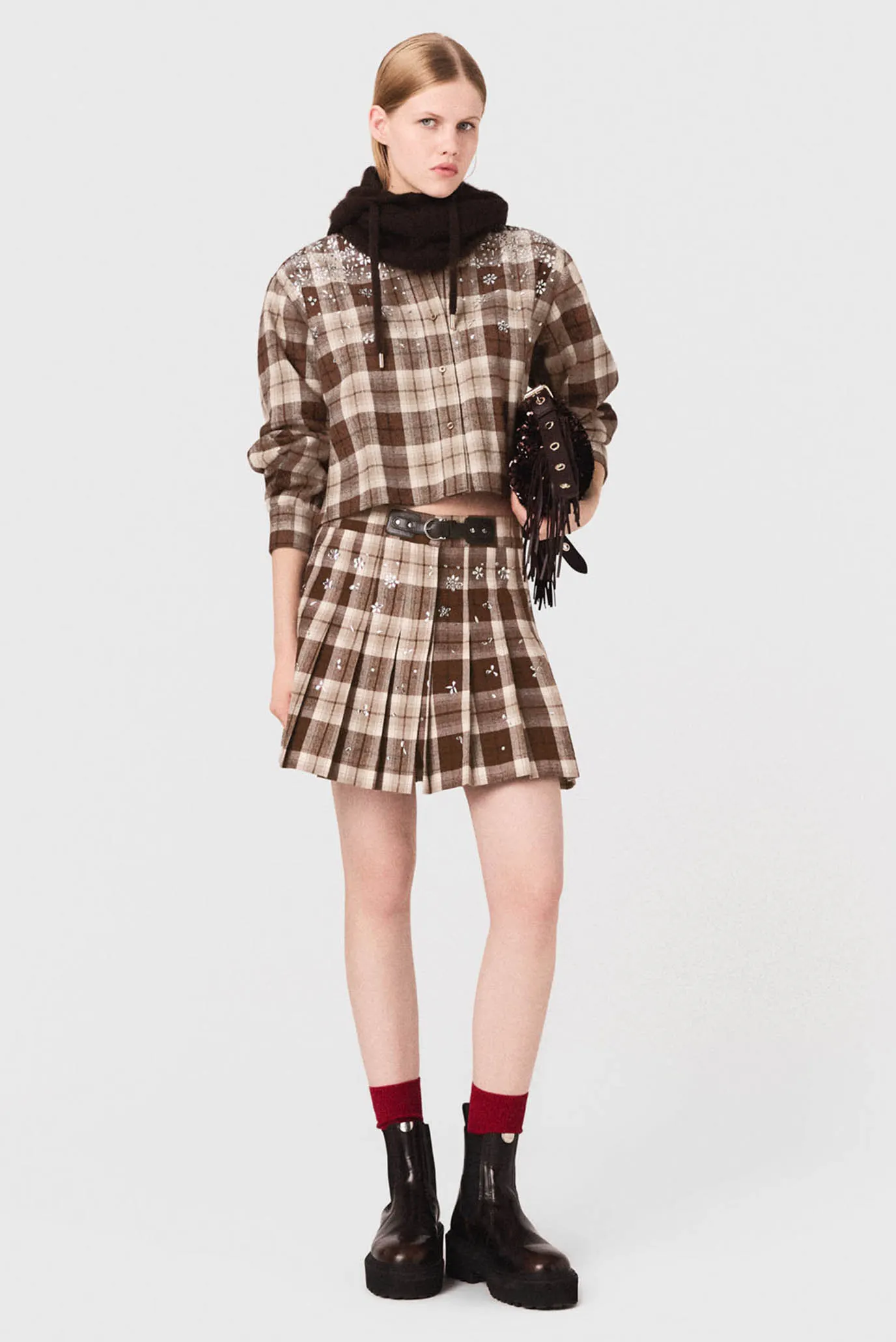 Жіноча коричнева картата сорочка 1