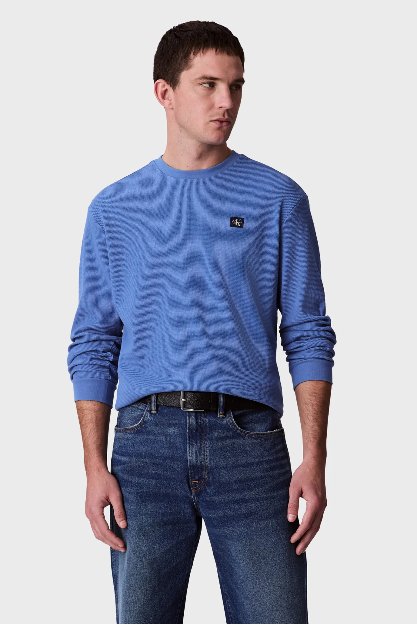 Мужской голубой лонгслив WAFFLE BADGE CREWNK 4