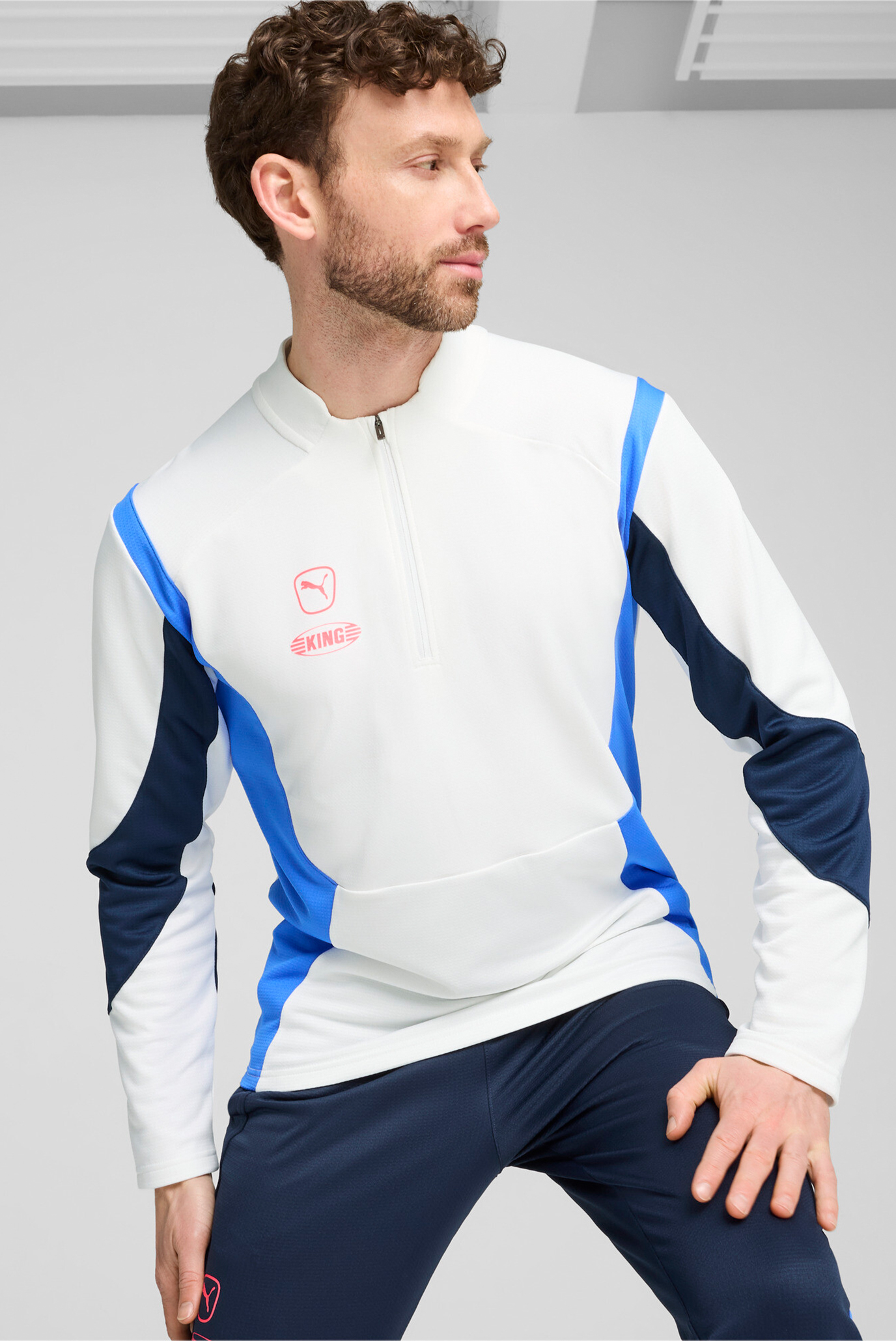 Чоловічий білий лонгслів KING Pro Men's Football Quarter-zip Top 1