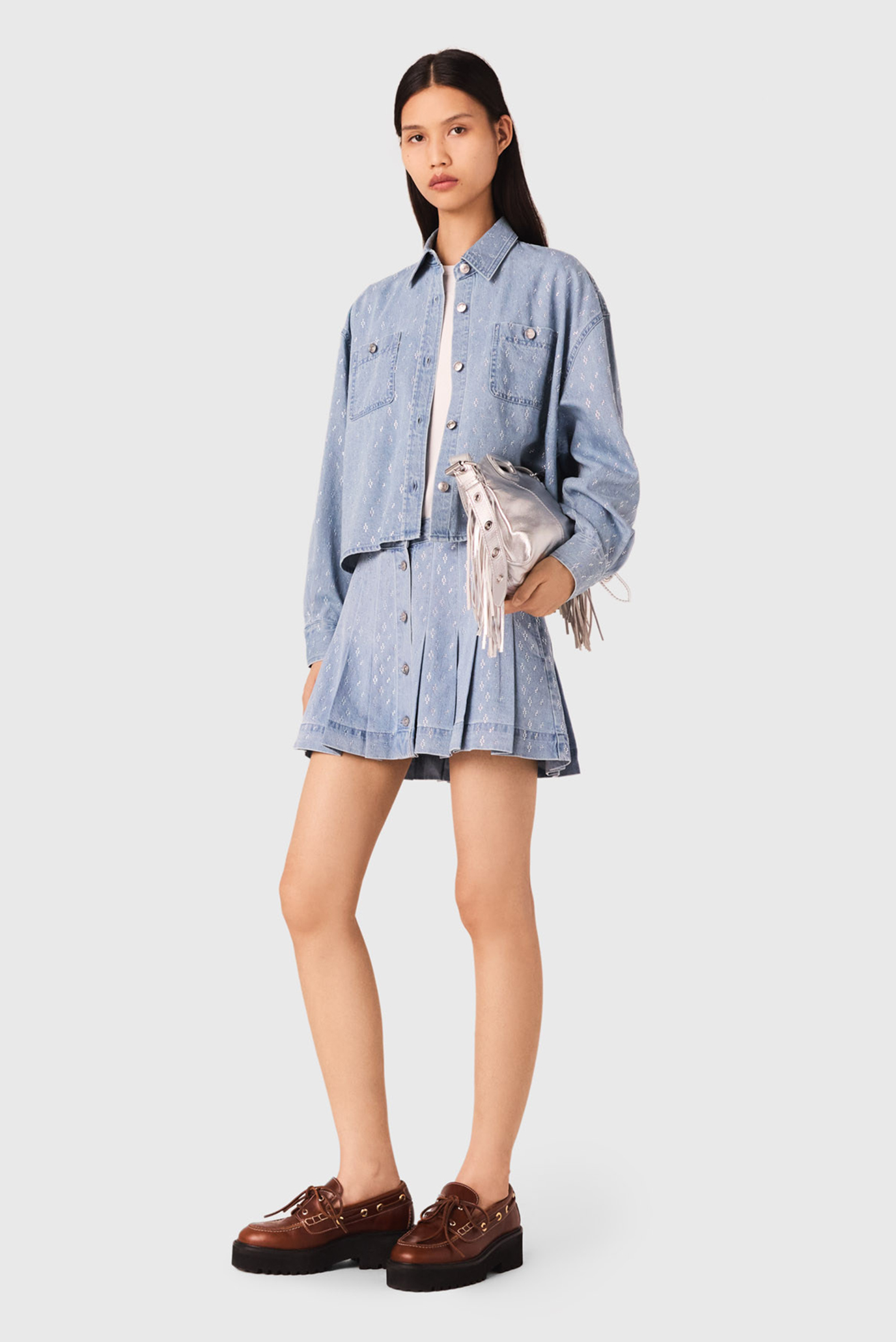 Женская голубая джинсовая рубашка Голубой 36 MAJE MFPCM00674_DENIM BLUE Женская голубая джинсовая рубашка Голубой 36 MAJE MFPCM00674_DENIM BLUE