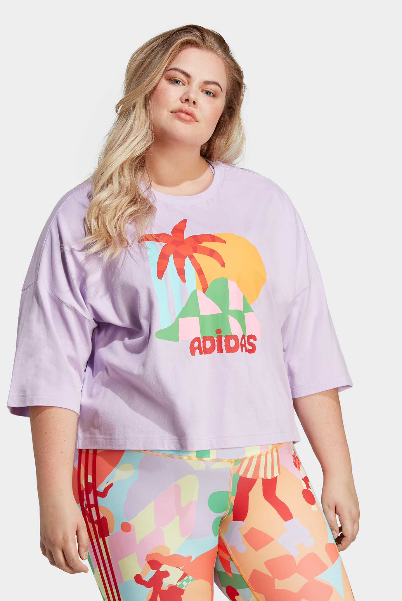 Жіноча бузкова футболка adidas x FARM Rio Graphic (Plus Size) 1