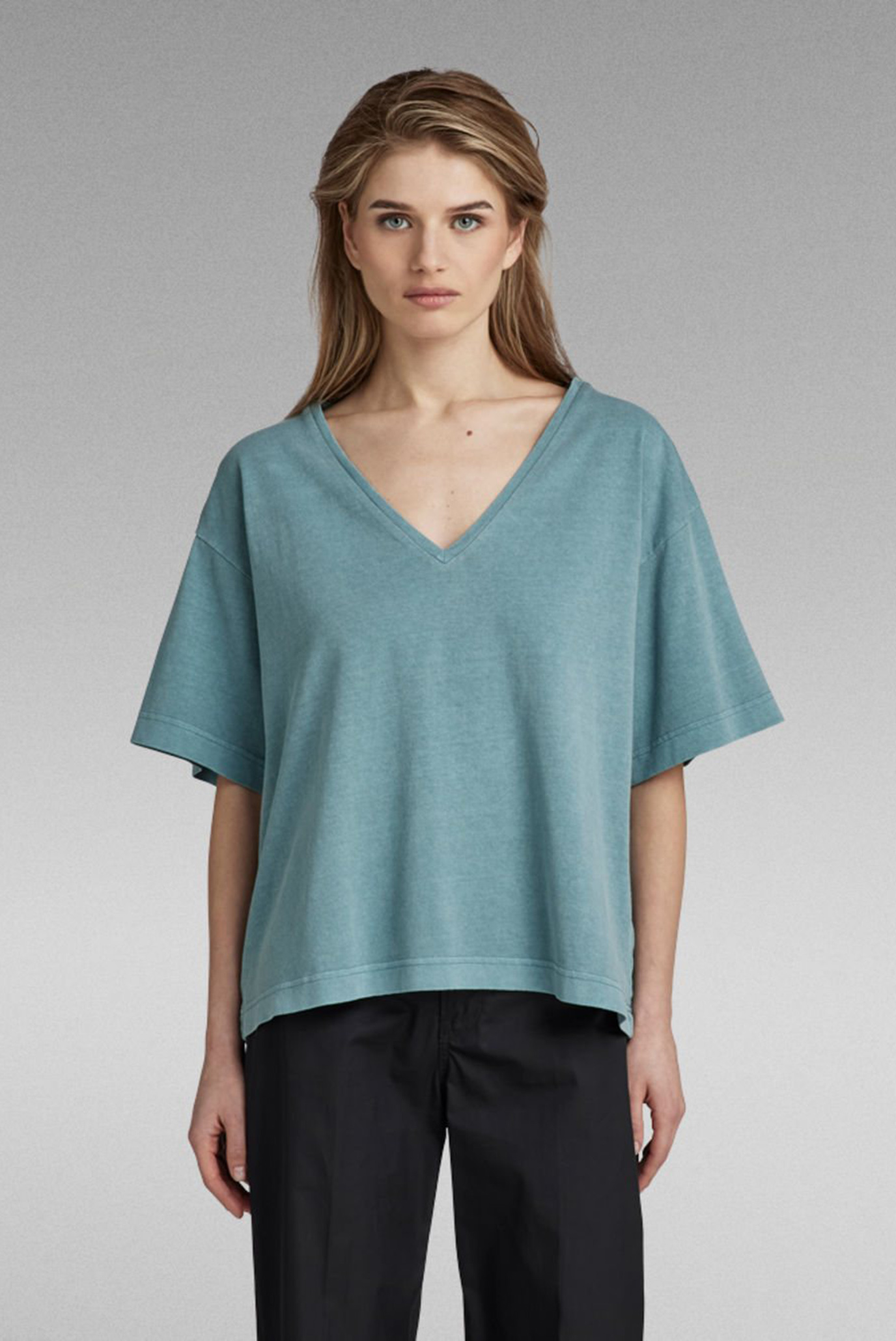 Женская бирюзовая футболка Overdyed deep v loose t G-Star RAW D23123 ...
