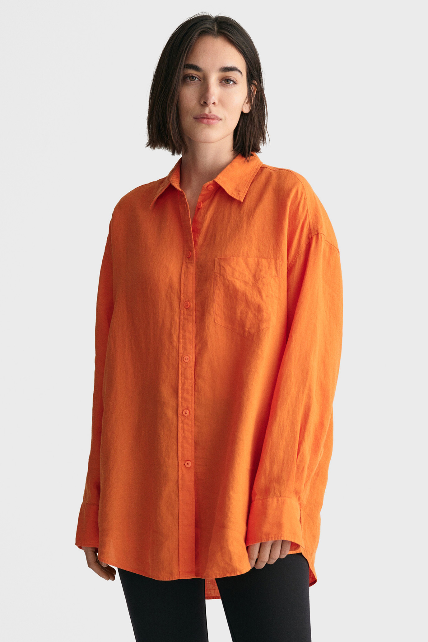 Женская оранжевая льняная рубашка 1