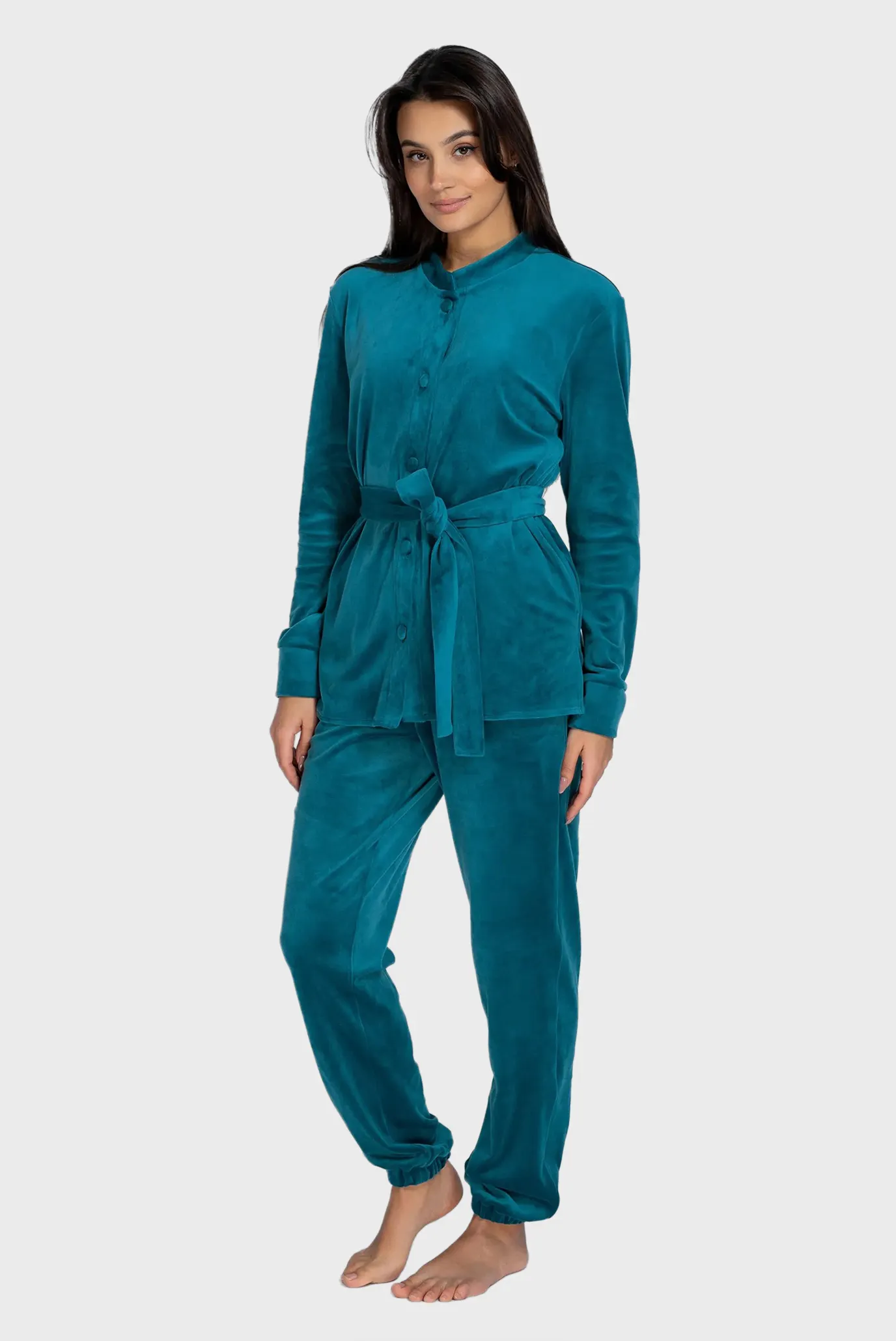 Женский бирюзовый велюровый комплект одежды (рубашка, брюки) 1