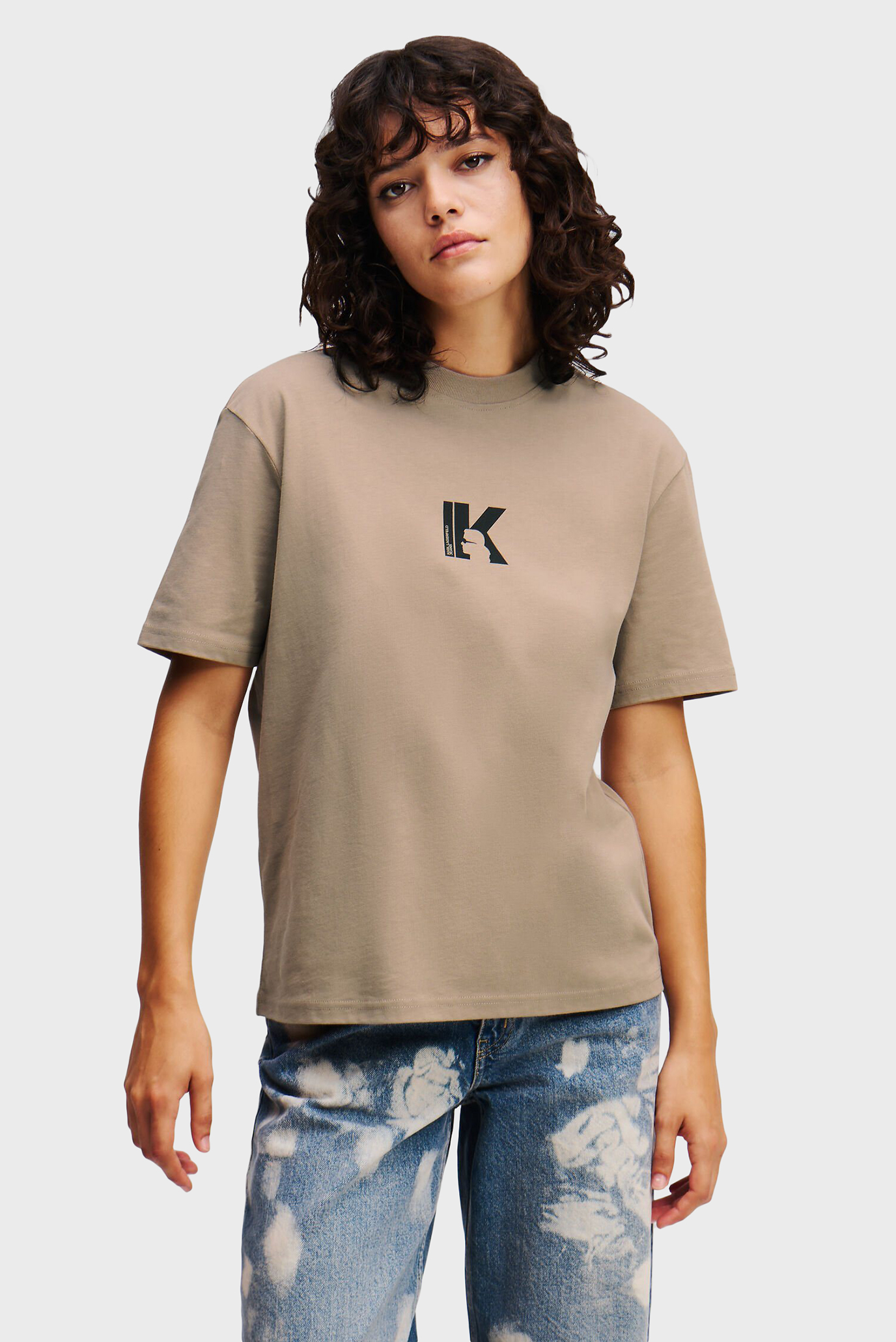 Женская бежевая футболка KLJ REG SS K-LOGO TEE 1