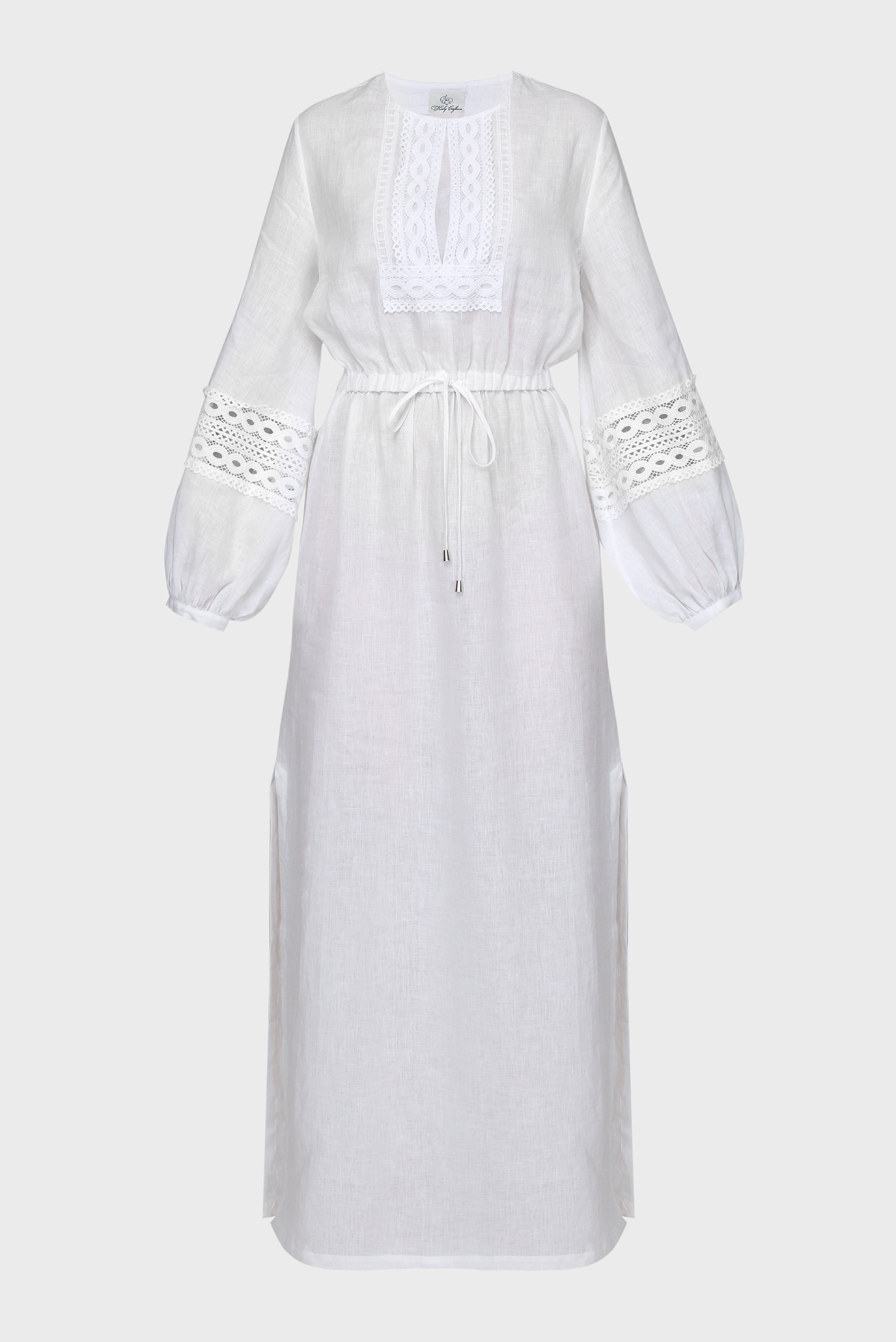 Женское белое льняное платье 1