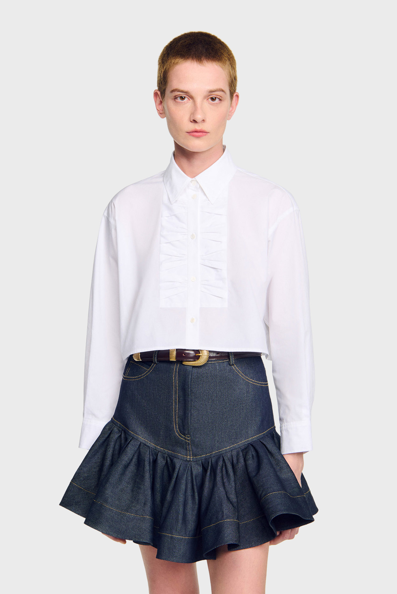 Женская белая рубашка Белый S Sandro SFPCM01444_white Женская белая рубашка Белый S Sandro SFPCM01444_white