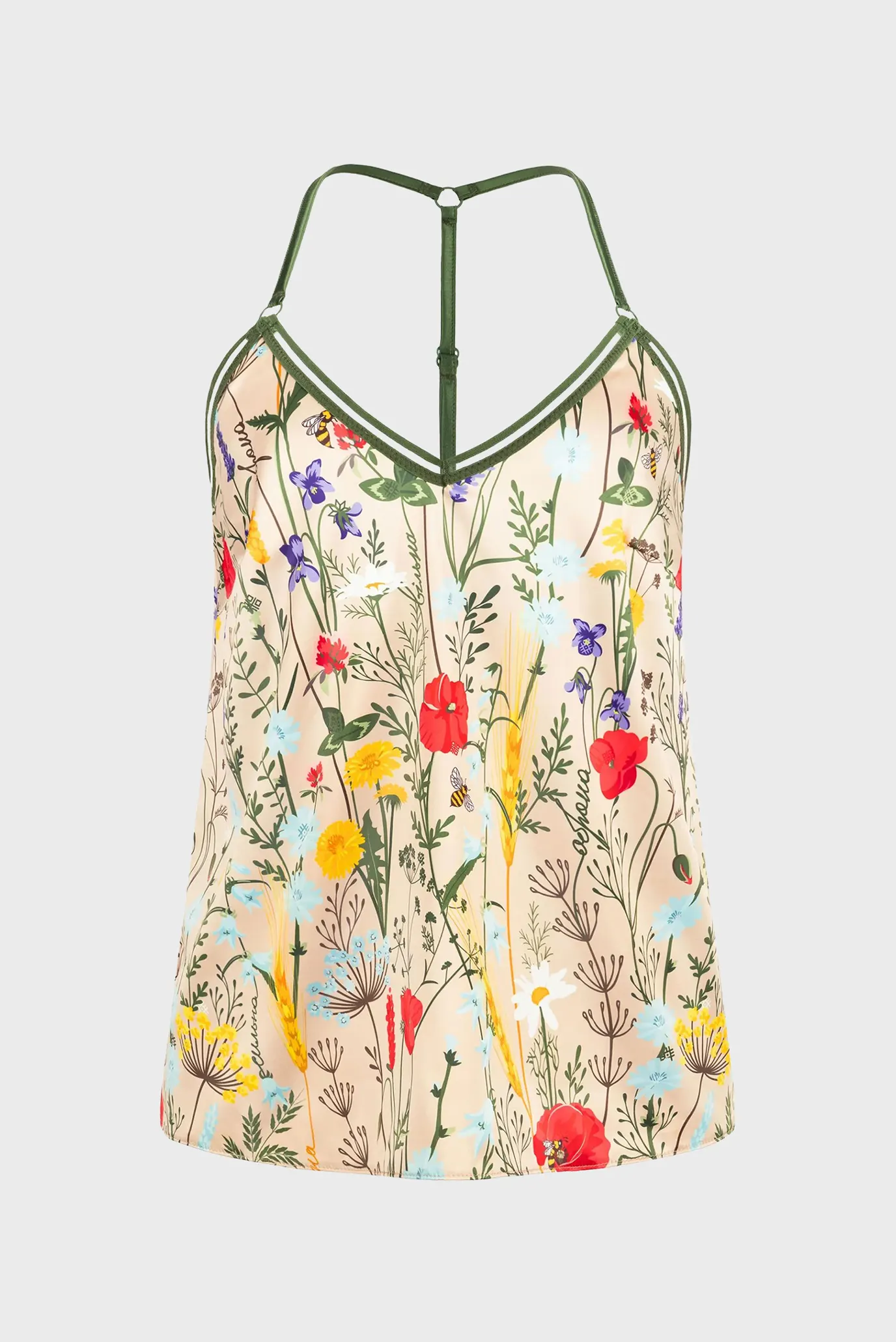 Жіноча бежева піжама з візерунком (топ, шорти) 2