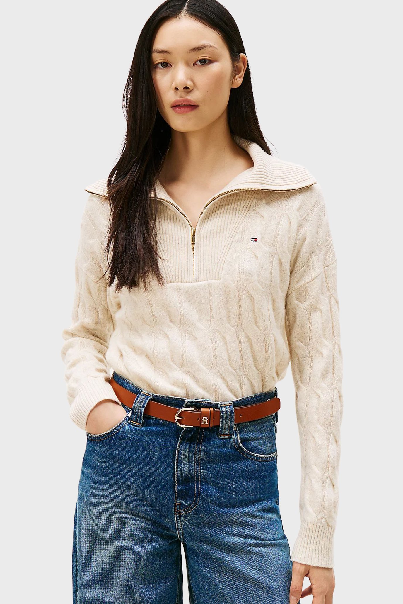 Женская бежевая шерстяная кофта SOFT WOOL CABLE Бежевый XS Tommy Hilfiger WW0WW46425