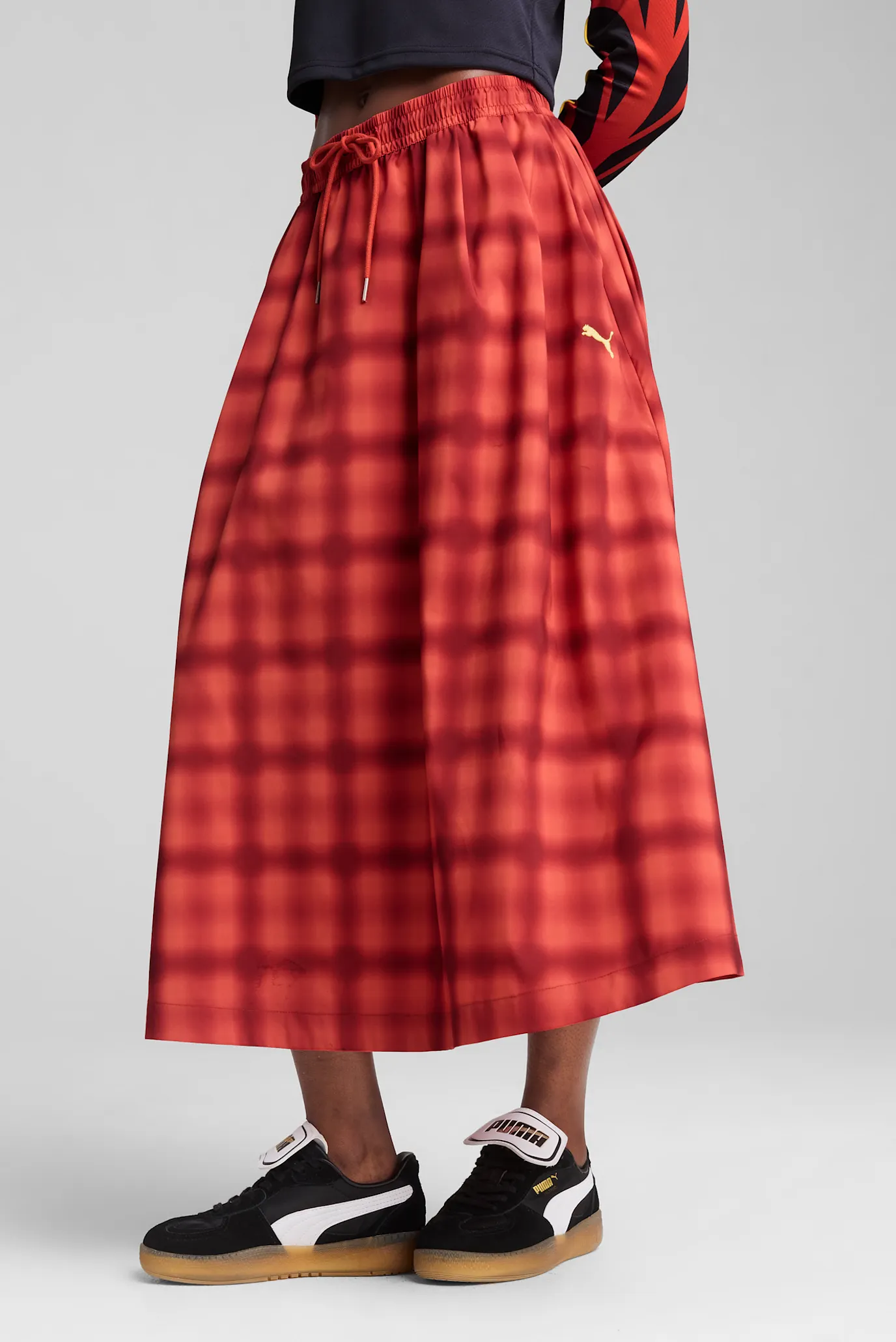 Женская красная юбка в клетку ROAD TO UNITY Woven Midi AOP Pleated Skirt Women 1