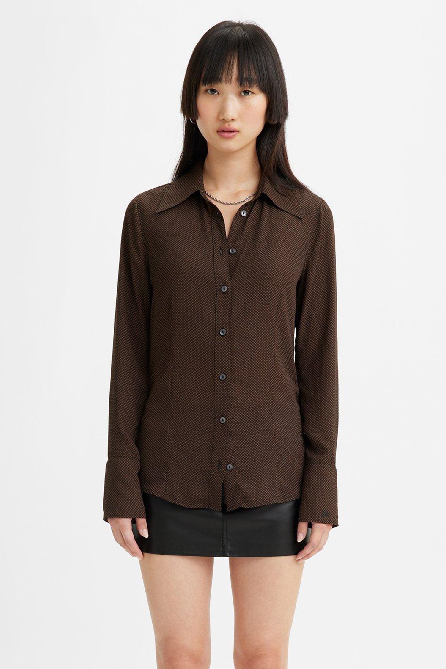 Жіноча коричнева блуза з візерунком 1