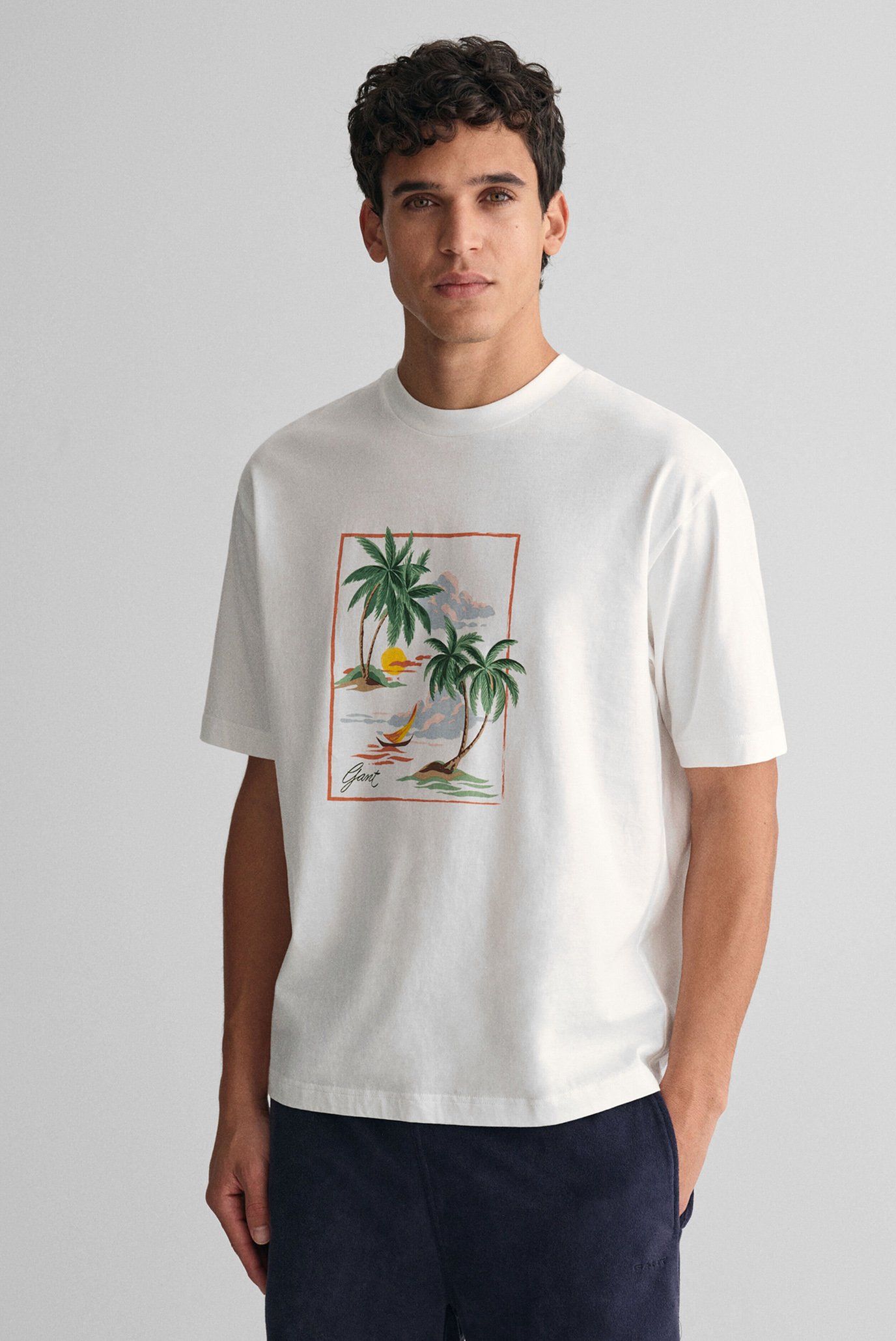 Мужская белая футболка HAWAII PRINTED GRAPHIC SS 1