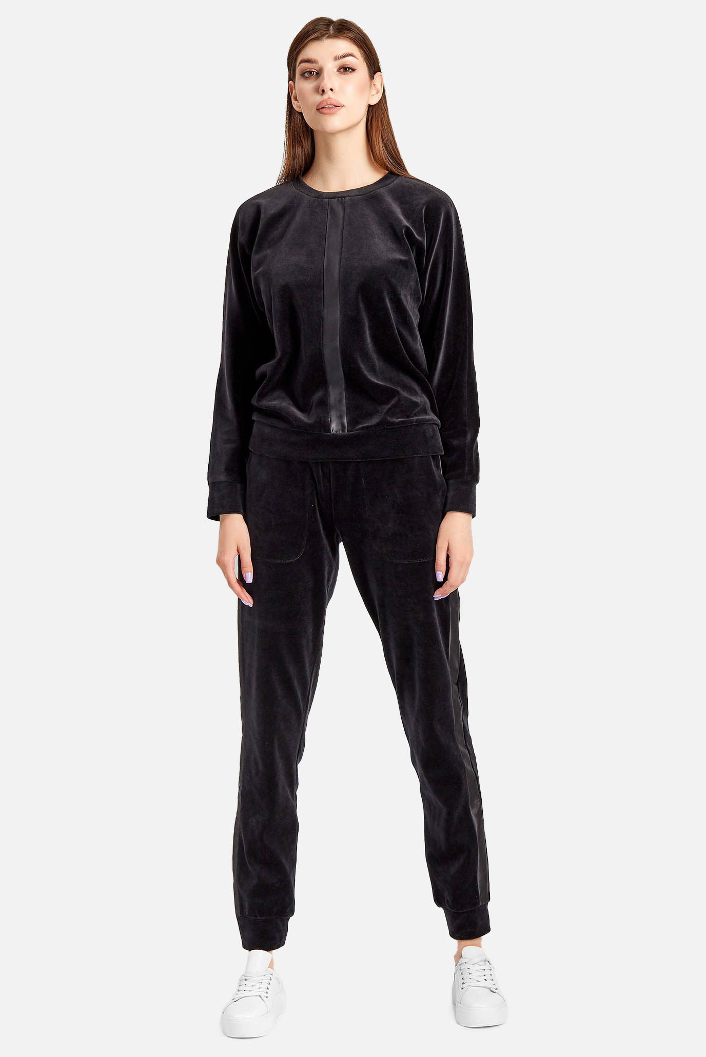 Женский черный велюровый комплект одежды (свитшот, брюки) 1