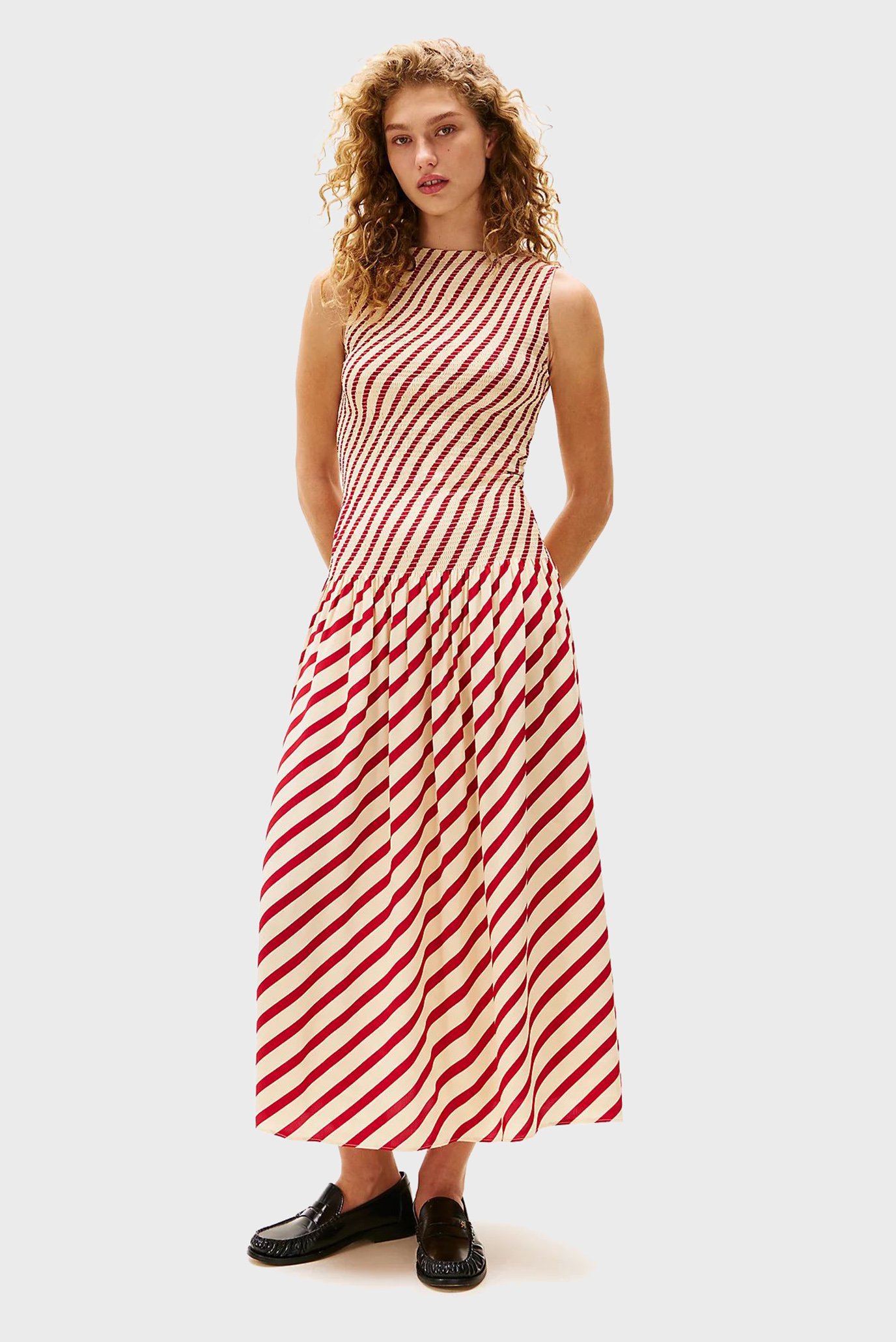 Женское бежевое платье в полоску TH X SRG FLUID STRIPE DRESS 1