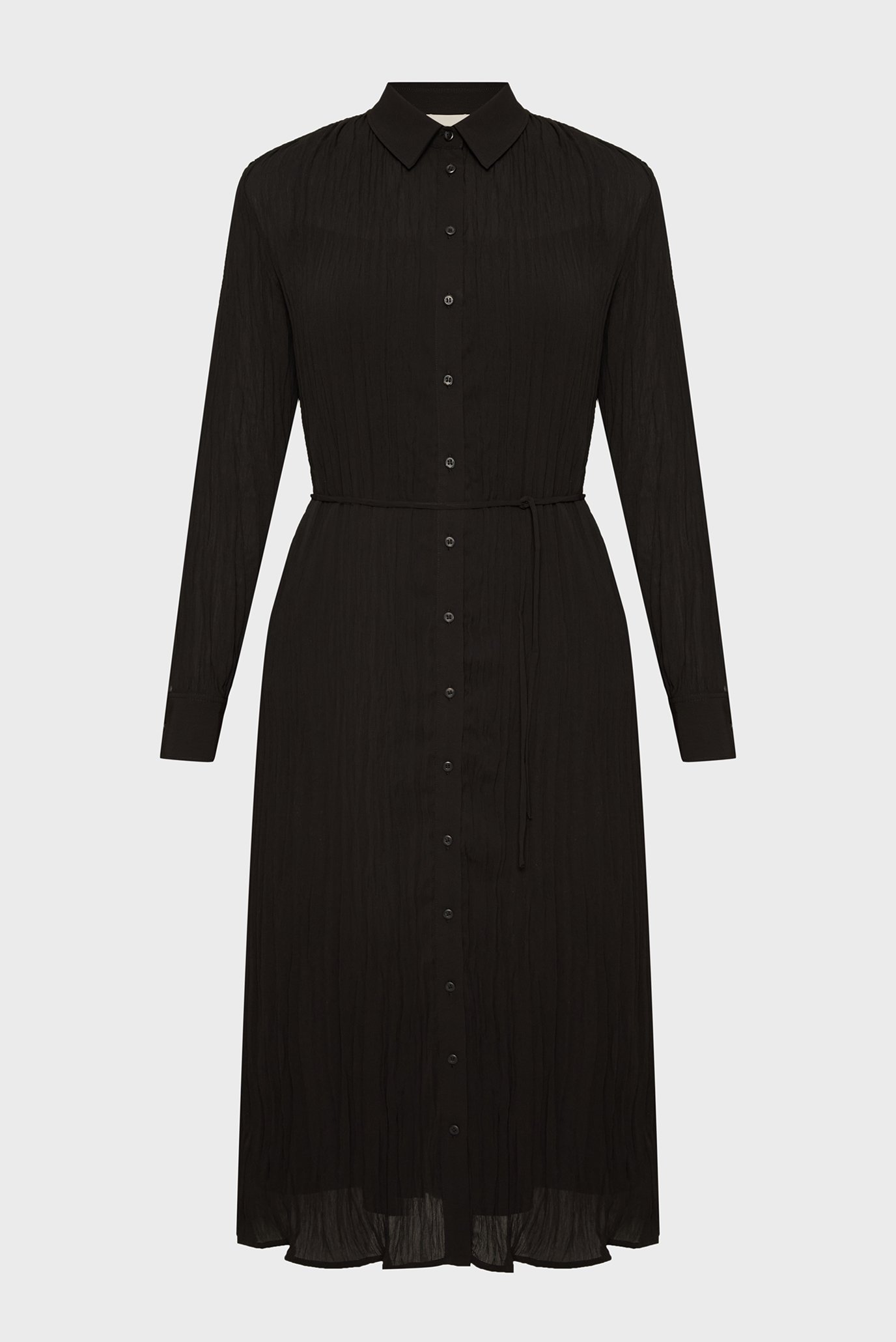 Женское черное платье PLEATED LS MIDI SHIRT DRESS 1