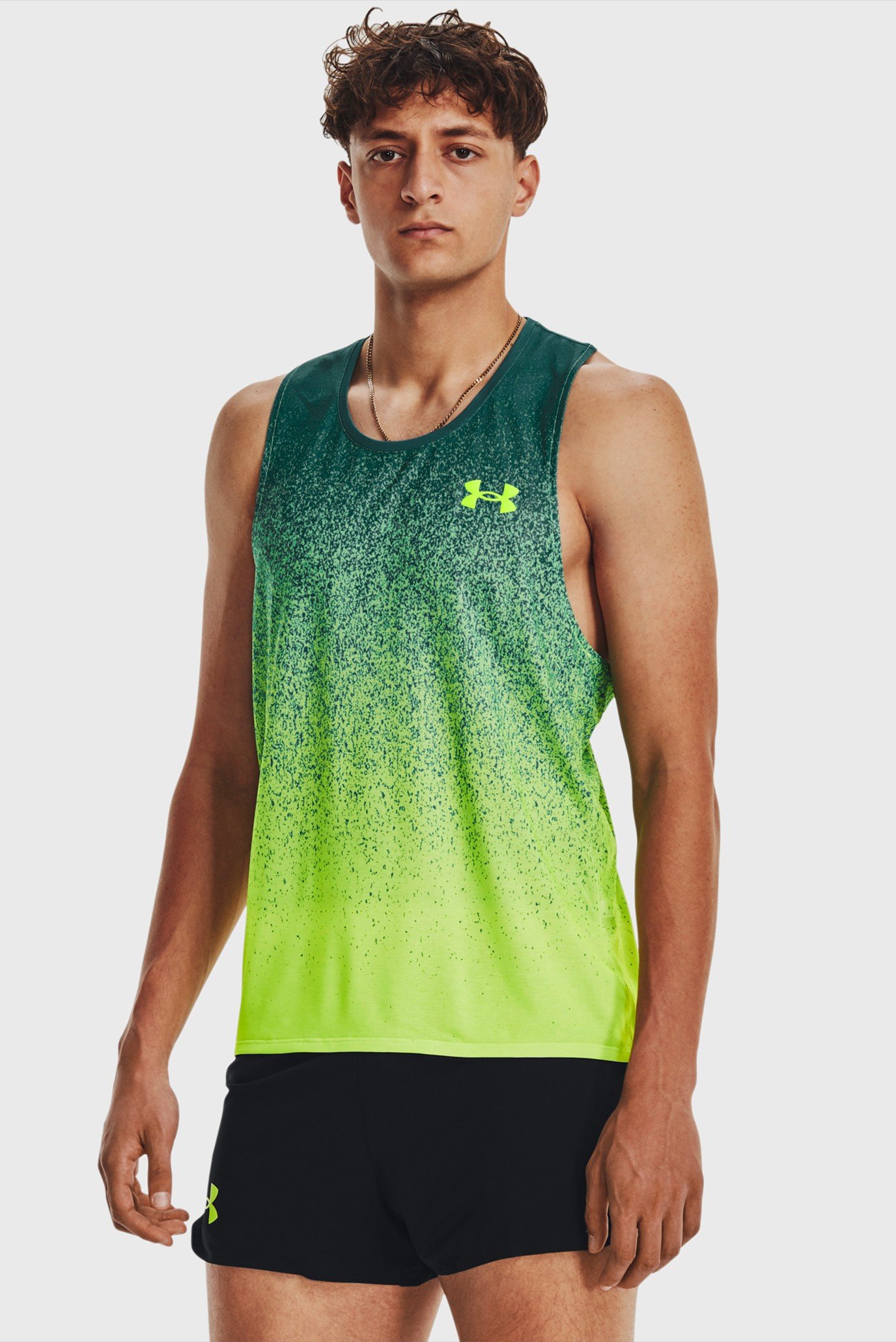 Чоловіча зелена майка UA RUSH CICADA SINGLET 1