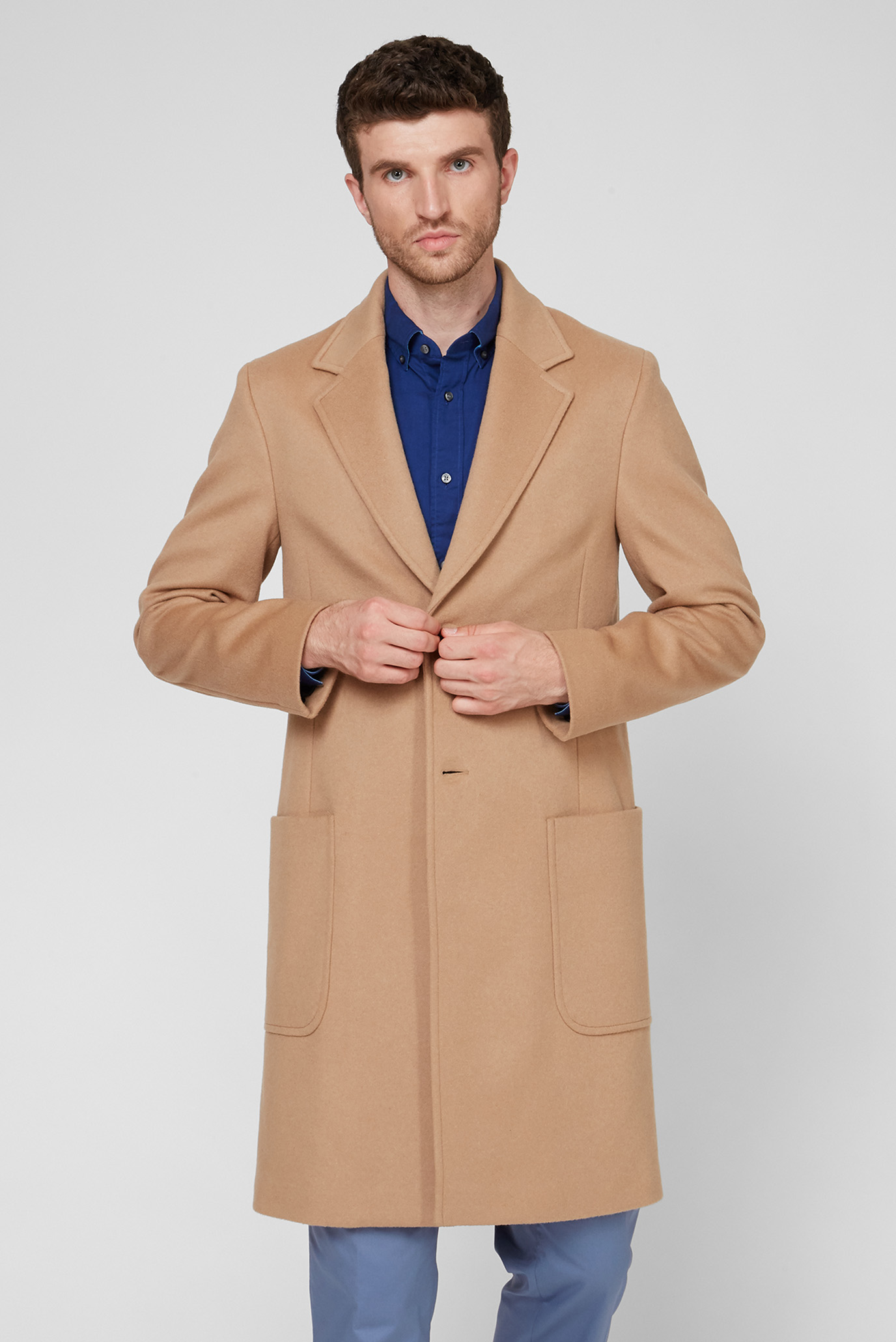 Мужское бежевое шерстяное пальто WOOL CASHMERE UNLINED LONG 1