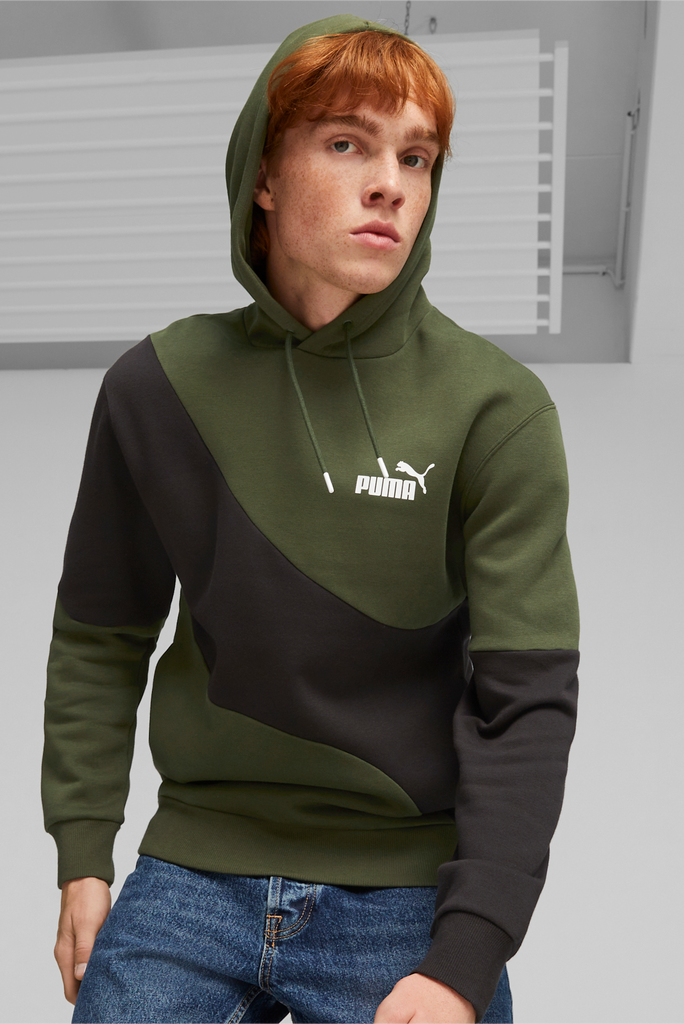 Мужское зеленое худи PUMA POWER Cat Hoodie Men 1