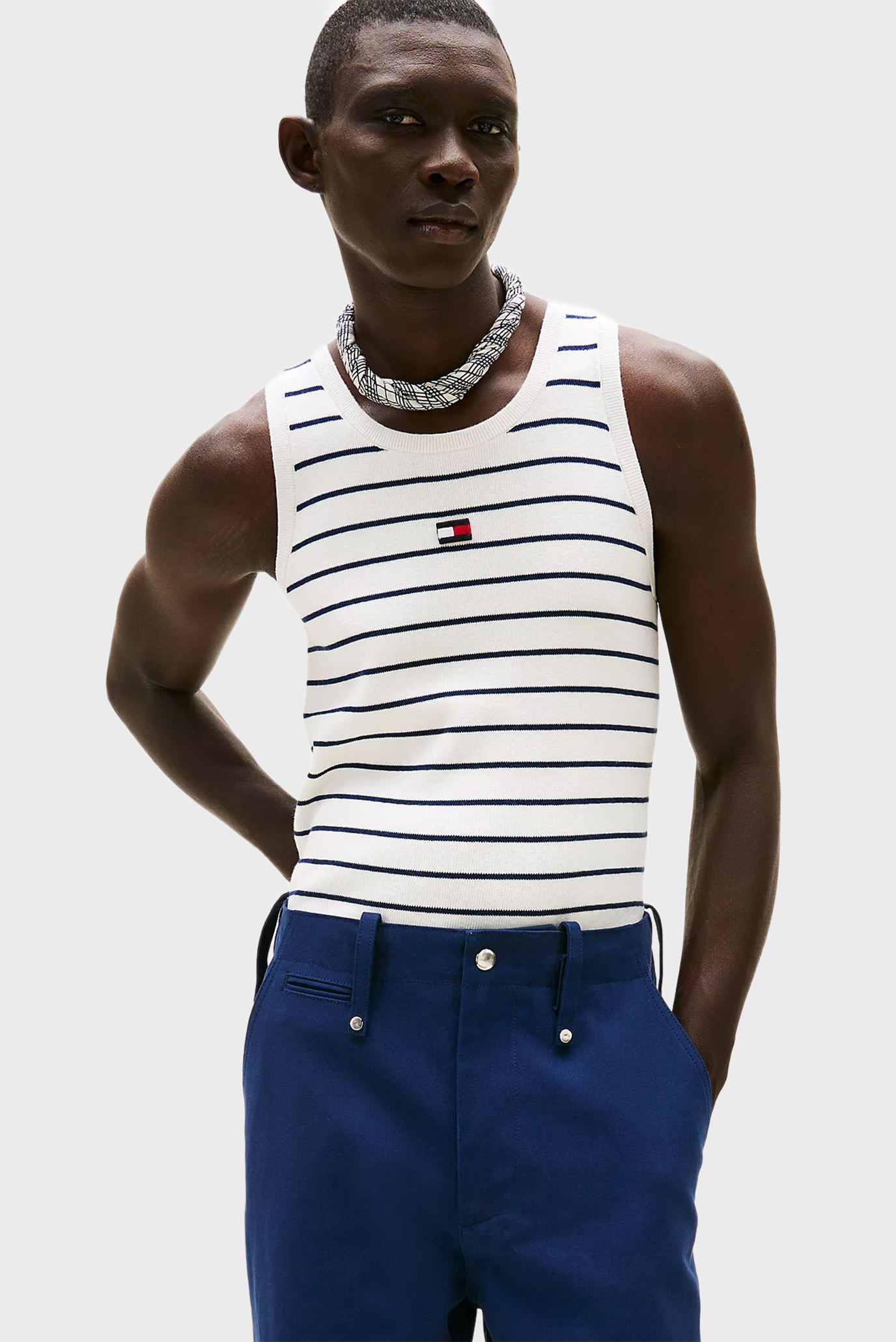 Мужская белая майка в полоску The Runway Белый M Tommy Hilfiger MW0MW41626 Мужская белая майка в полоску The Runway Белый M Tommy Hilfiger MW0MW41626