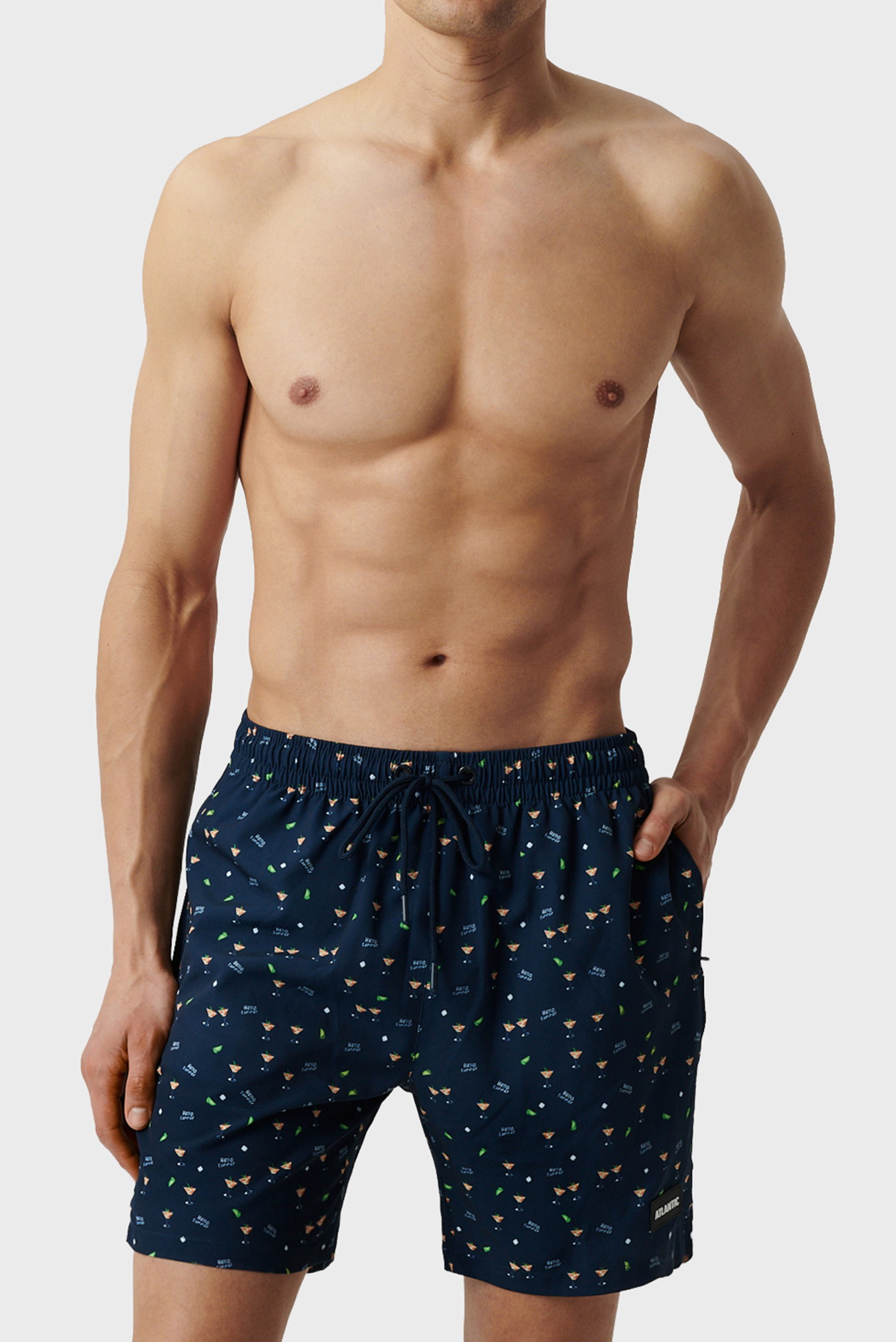 Мужские темно-синие плавательные шорты с узором Синий M Atlantic KMB-221 Мужские темно-синие плавательные шорты с узором Синий M Atlantic KMB-221
