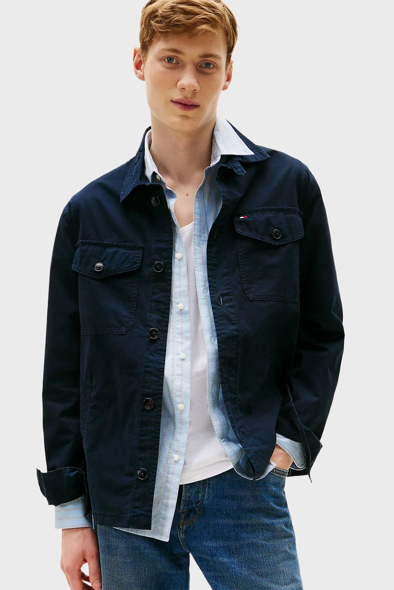 Мужская темно-синяя куртка TWILL SHIRT Синий L Tommy Hilfiger MW0MW39634 Мужская темно-синяя куртка TWILL SHIRT Синий L Tommy Hilfiger MW0MW39634