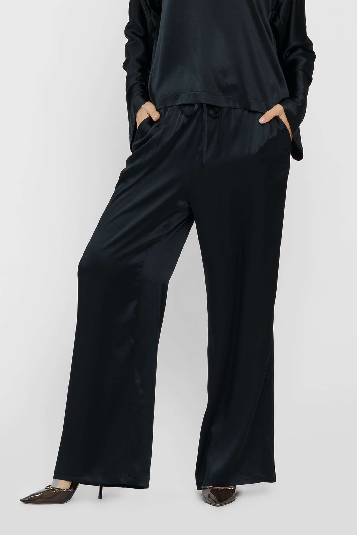 Женские черные шелковые брюки 1