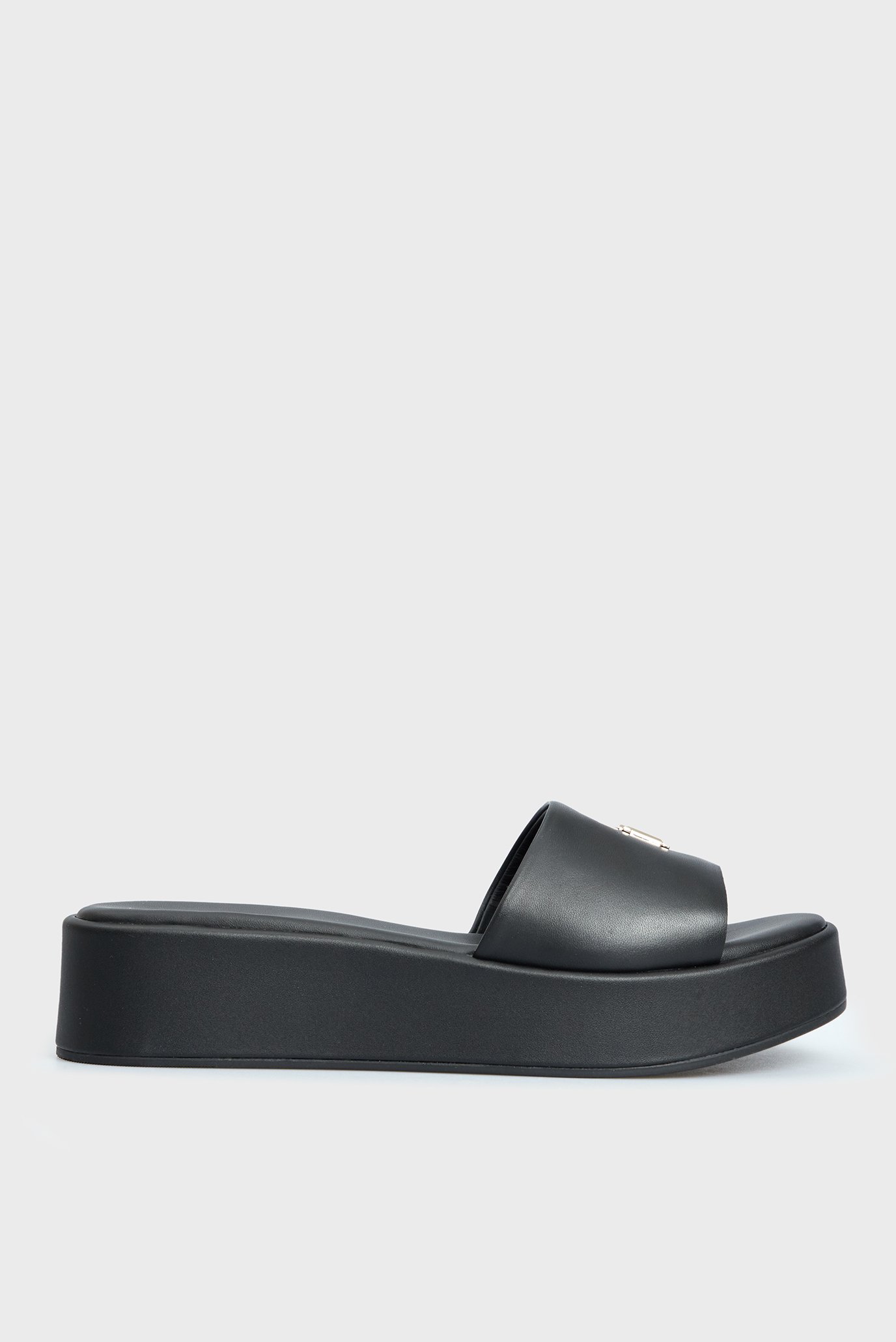 Женские черные кожаные слайдеры TH SLIP ON SANDAL FLATFORM 1