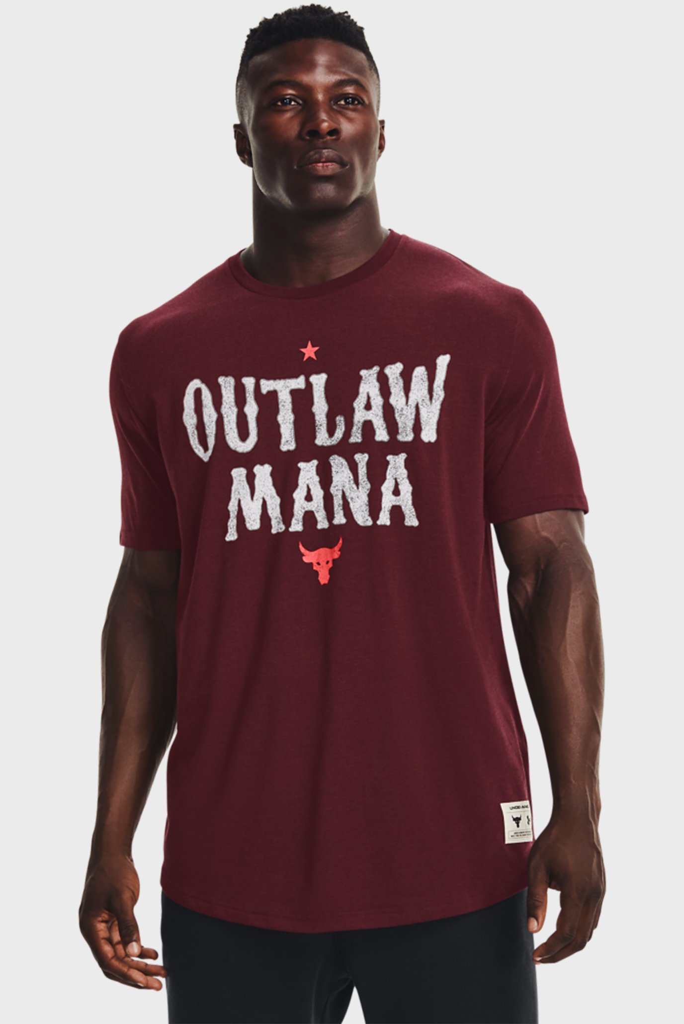 Мужская бордовая футболка UA Project Rock Outlaw SS 1