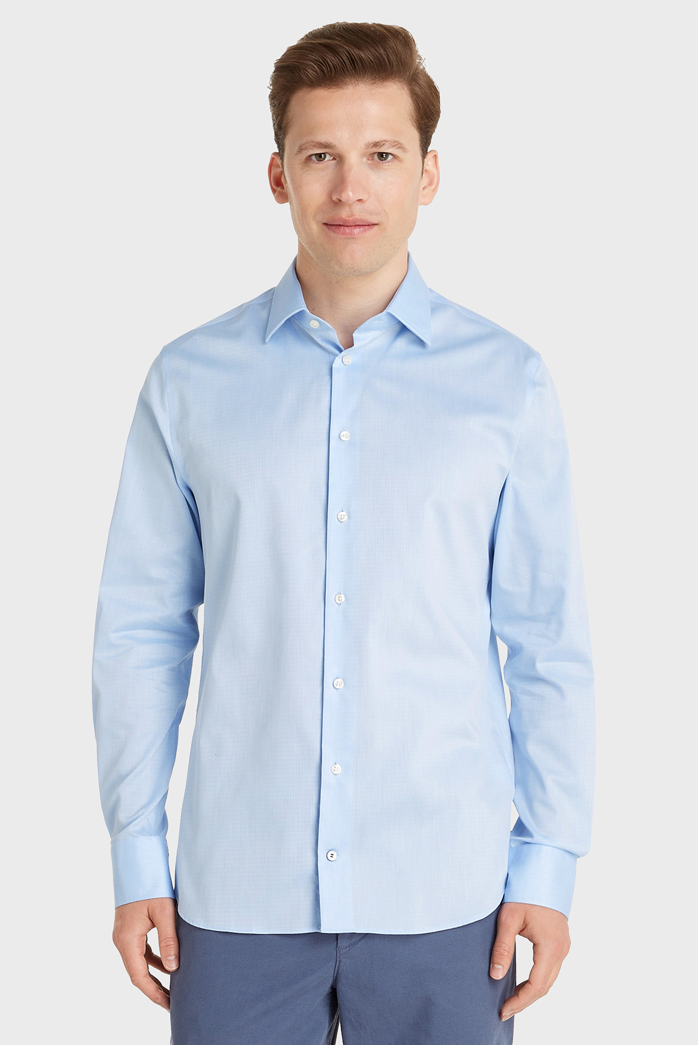 Мужская голубая рубашка FLEX COLLAR OXF DOBBY RF Голубой 39 Tommy Hilfiger MW0MW29113