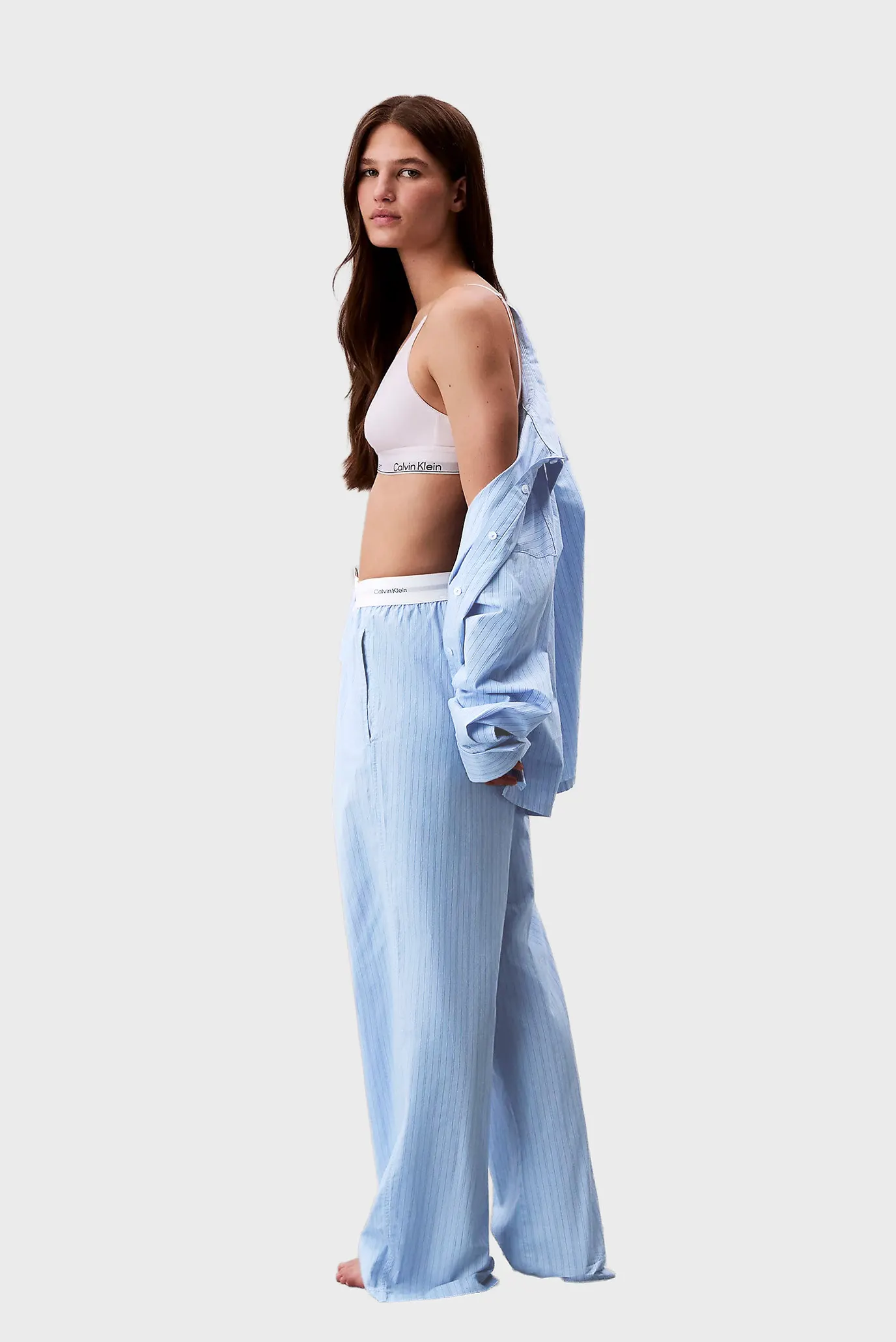 Жіночі блакитні брюки у смужку LOGO WB POPLIN 2