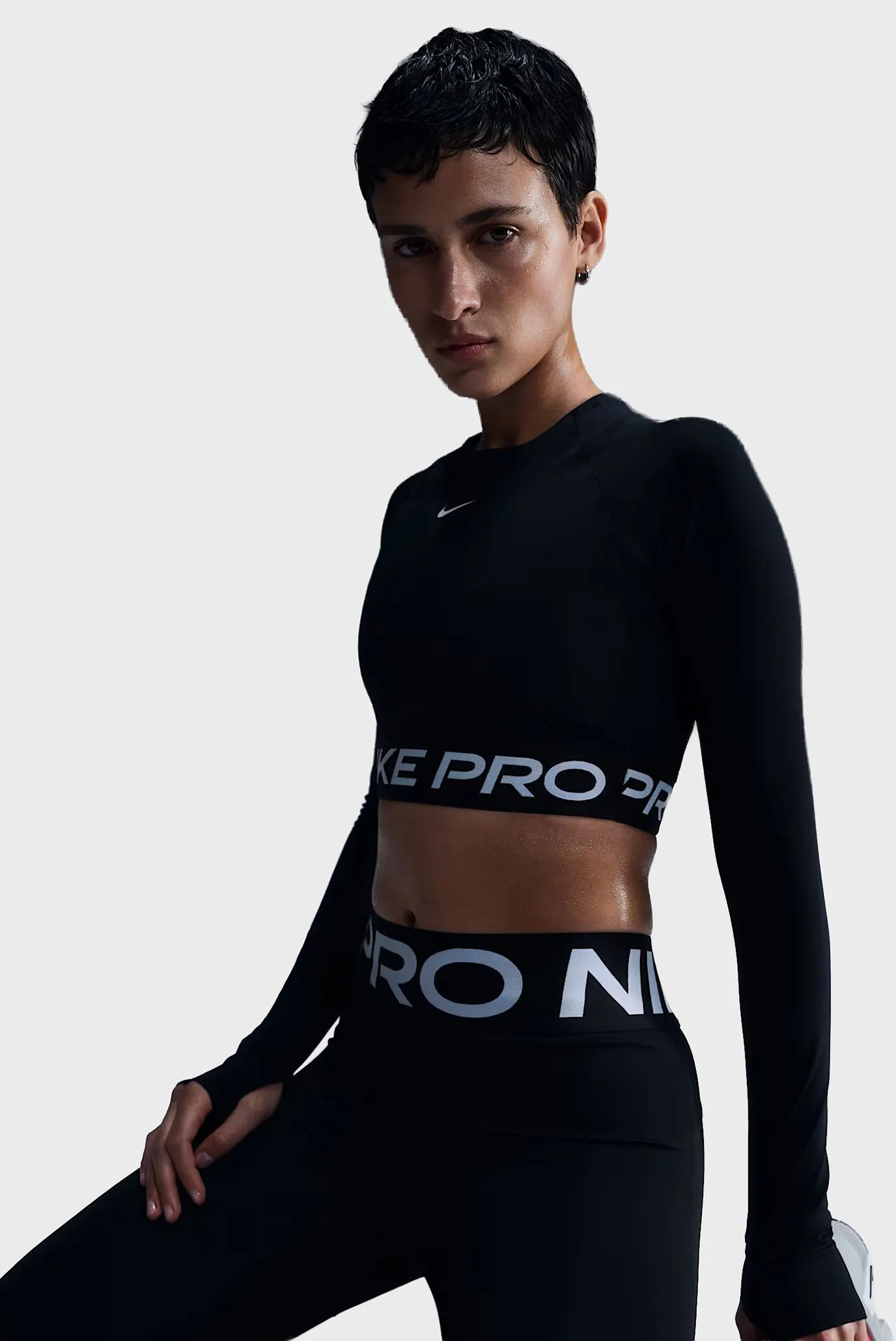 Женский черный топ NIKE PRO DF 365 CROP LS 1