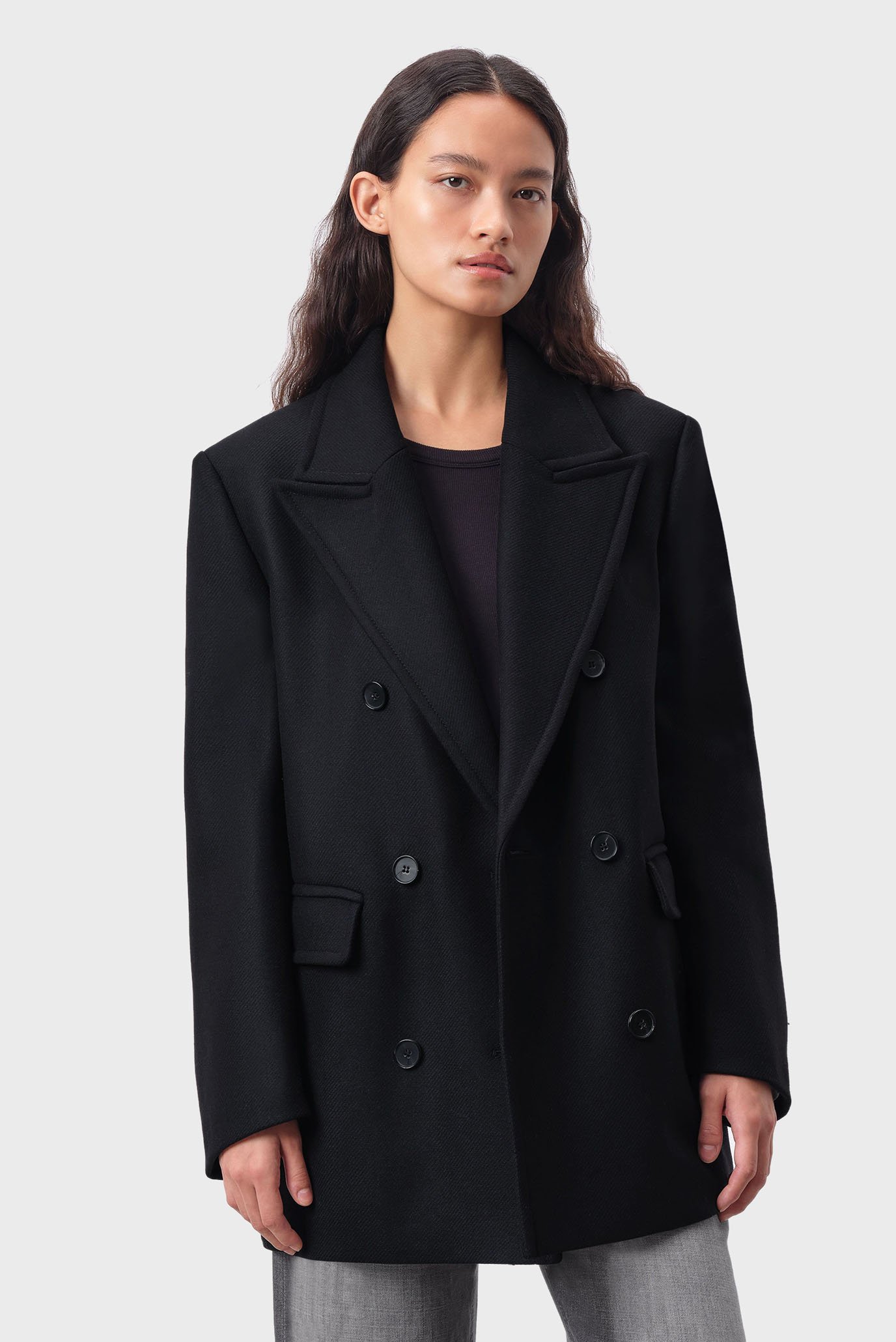 Женское черное шерстяное пальто ZURGH 1
