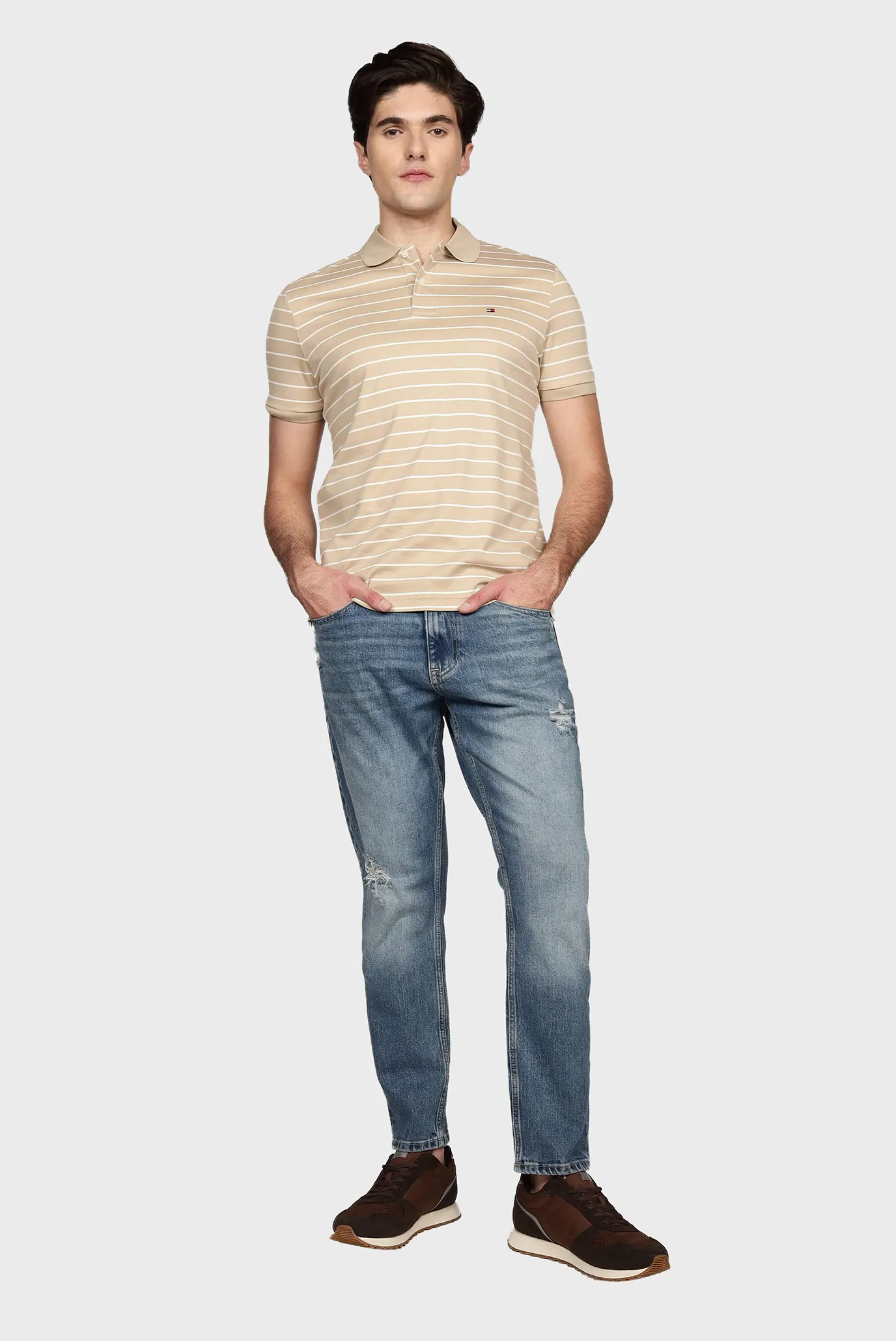 Чоловіче бежеве поло у смужку LIQUID COTTON REG 2