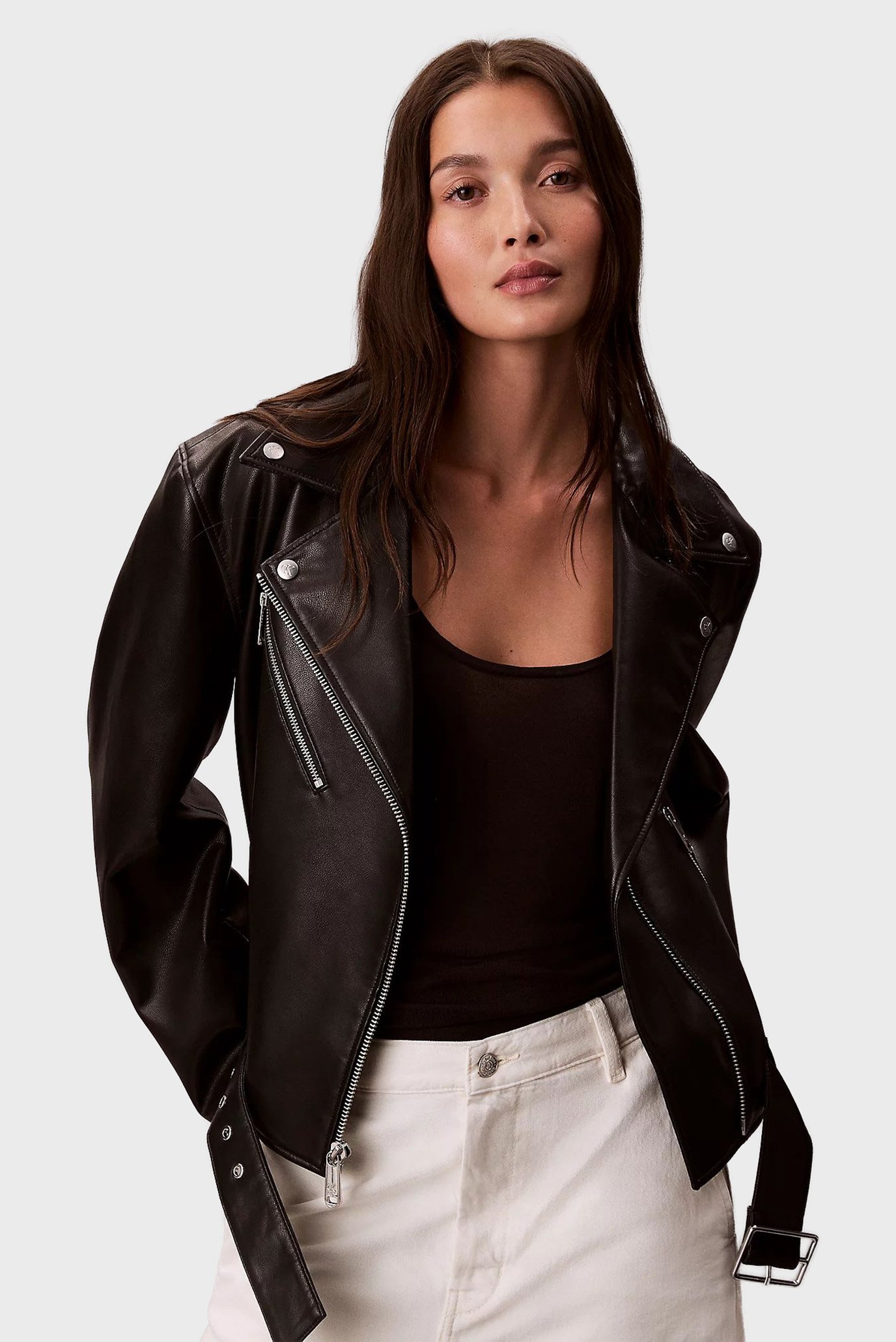 Женская черная косуха FAUX LEATHER MOTO JACKET W/BELT Черный S Calvin Klein Jeans LV044C532G Женская черная косуха FAUX LEATHER MOTO JACKET W/BELT Черный S Calvin Klein Jeans LV044C532G