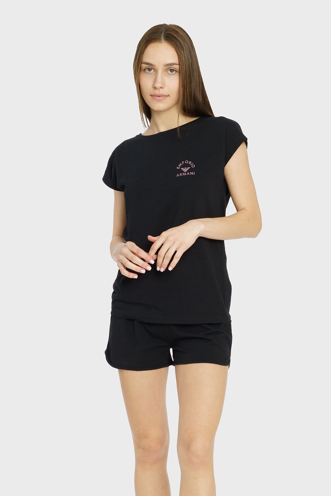 Жіноча чорна піжама (футболка, шорти) 1