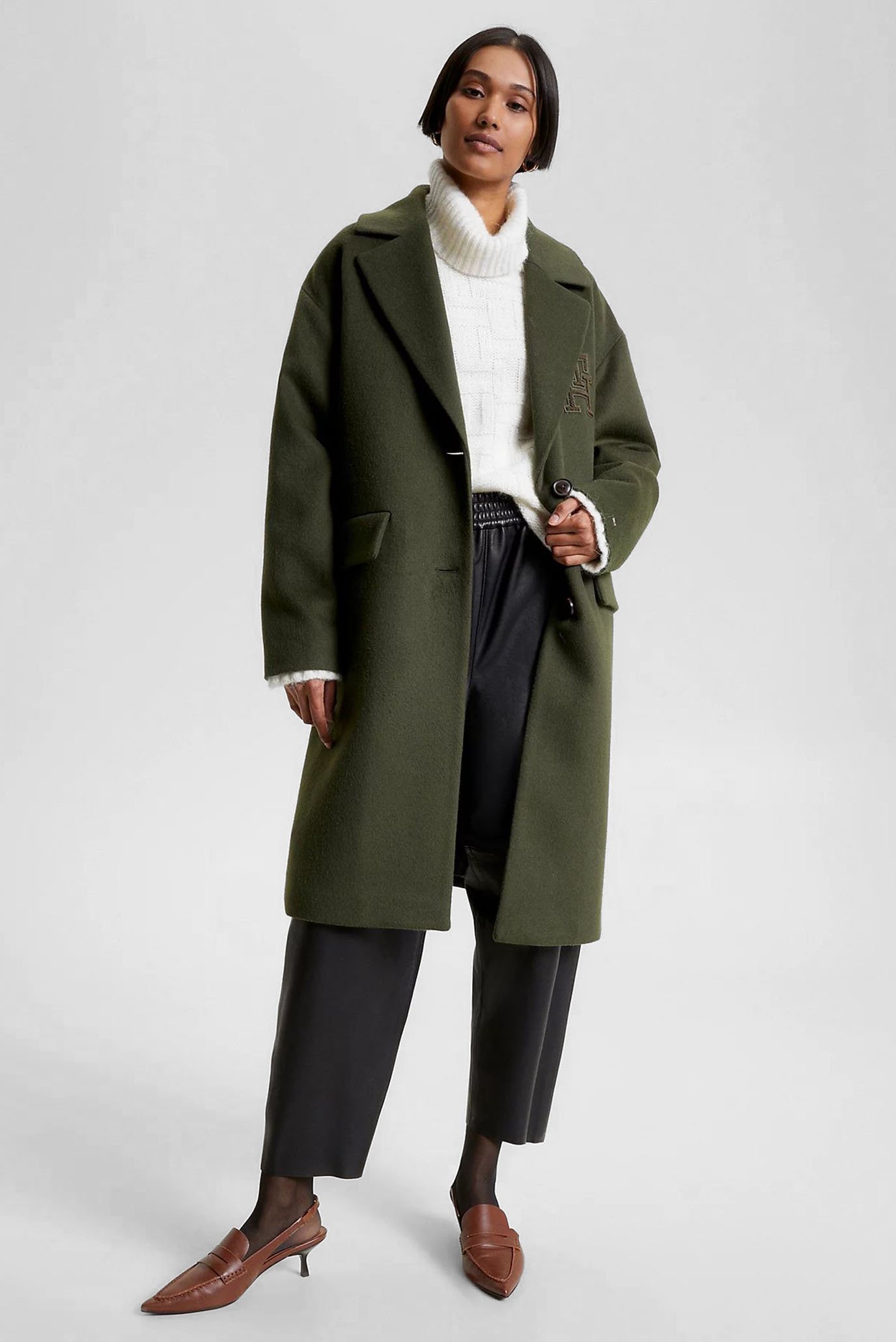 Женское зеленое шерстяное пальто IMD WOOL BLEND SB RELAXED COAT 1