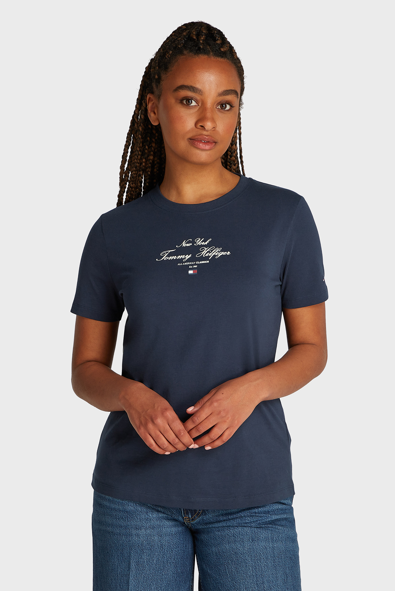 Женская темно-синяя футболка REG SCRIPT C-NK SS Синий M Tommy Hilfiger WW0WW43895 Женская темно-синяя футболка REG SCRIPT C-NK SS Синий M Tommy Hilfiger WW0WW43895