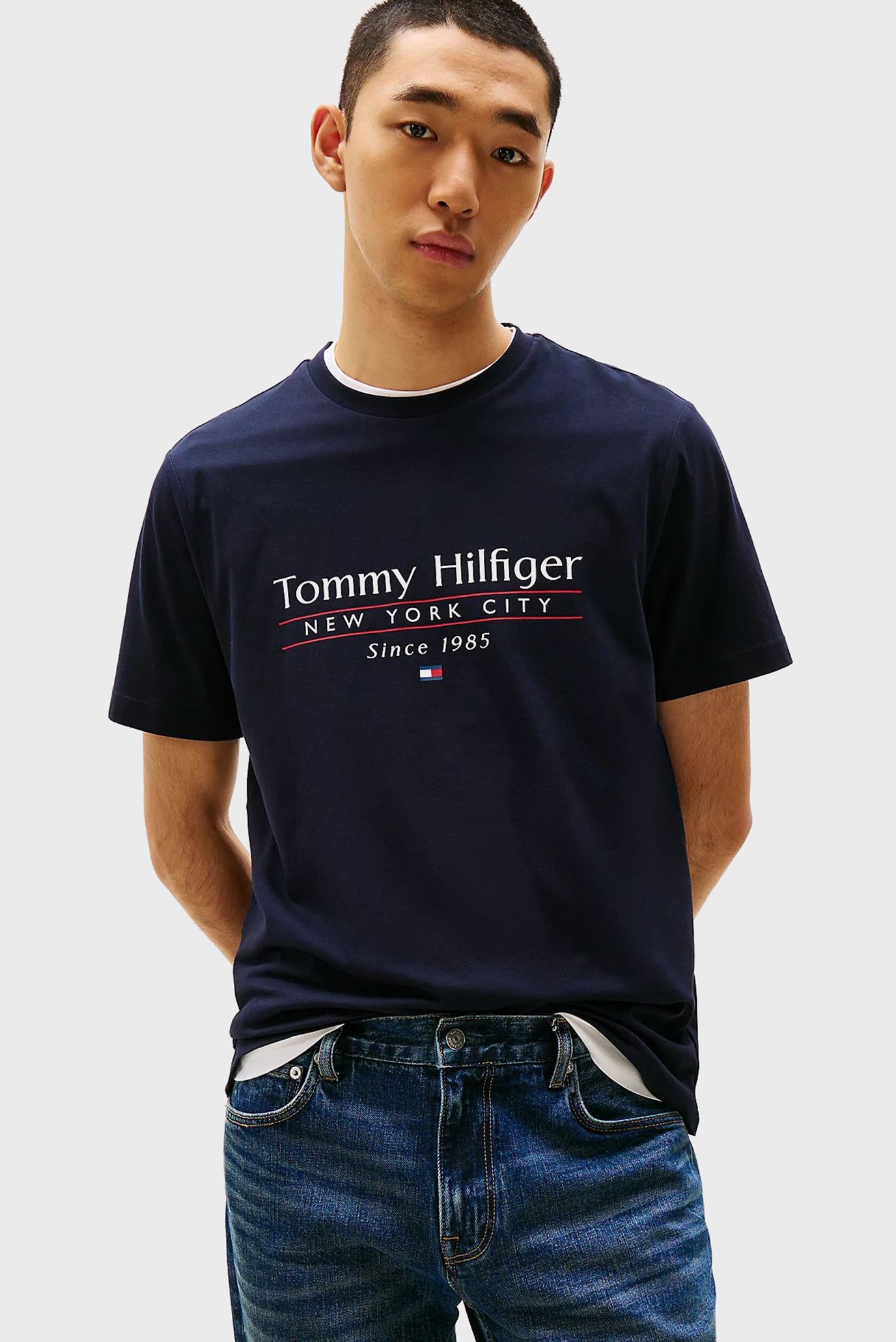 Чоловіча темно-синя футболка HILFIGER CENTER STACK TEE 1