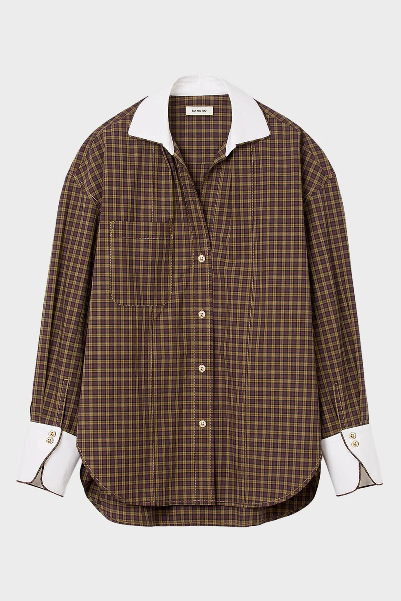 Жіноча коричнева вовняна картата сорочка 7