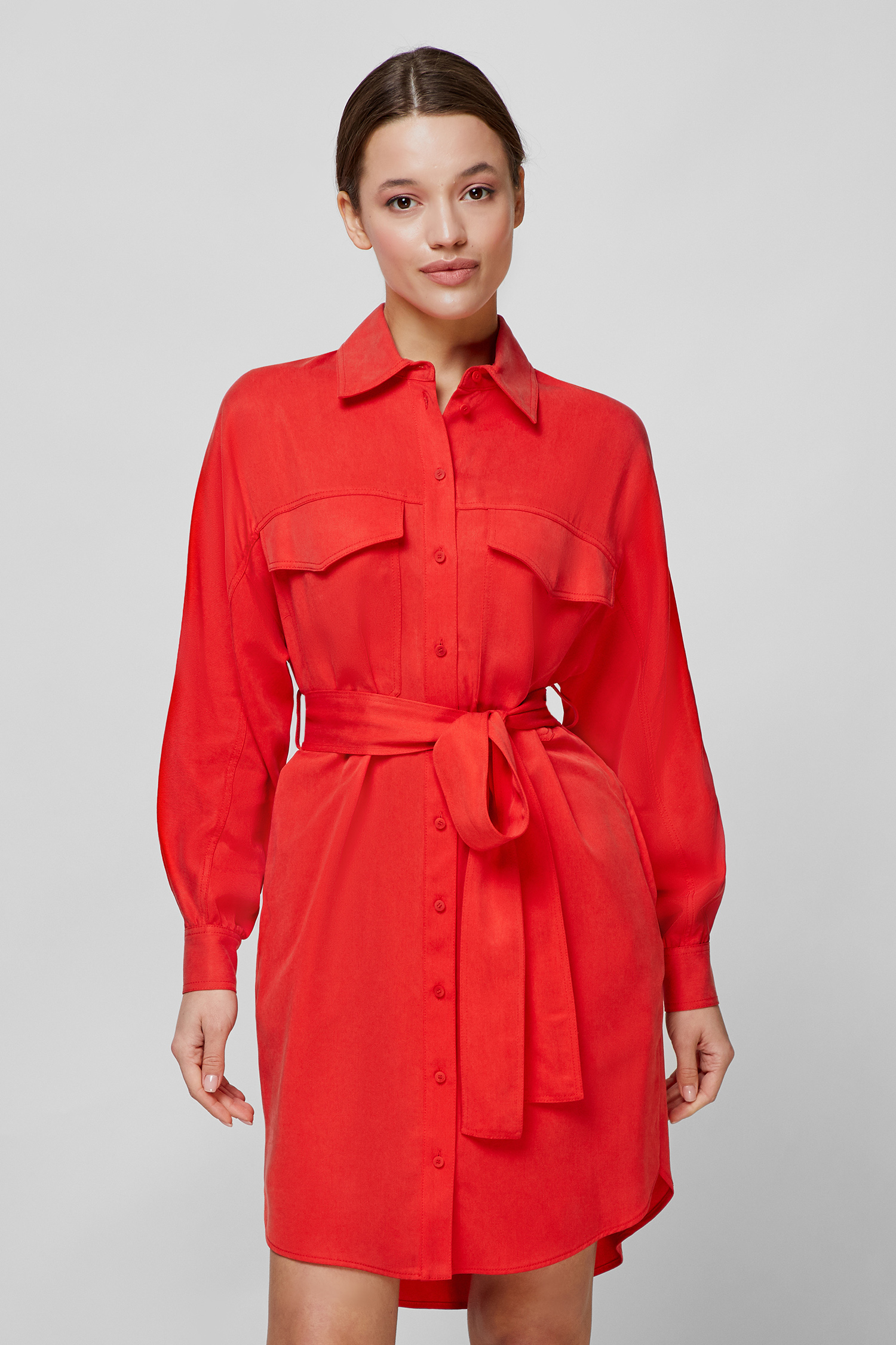 Женское красное платье-рубашка 1