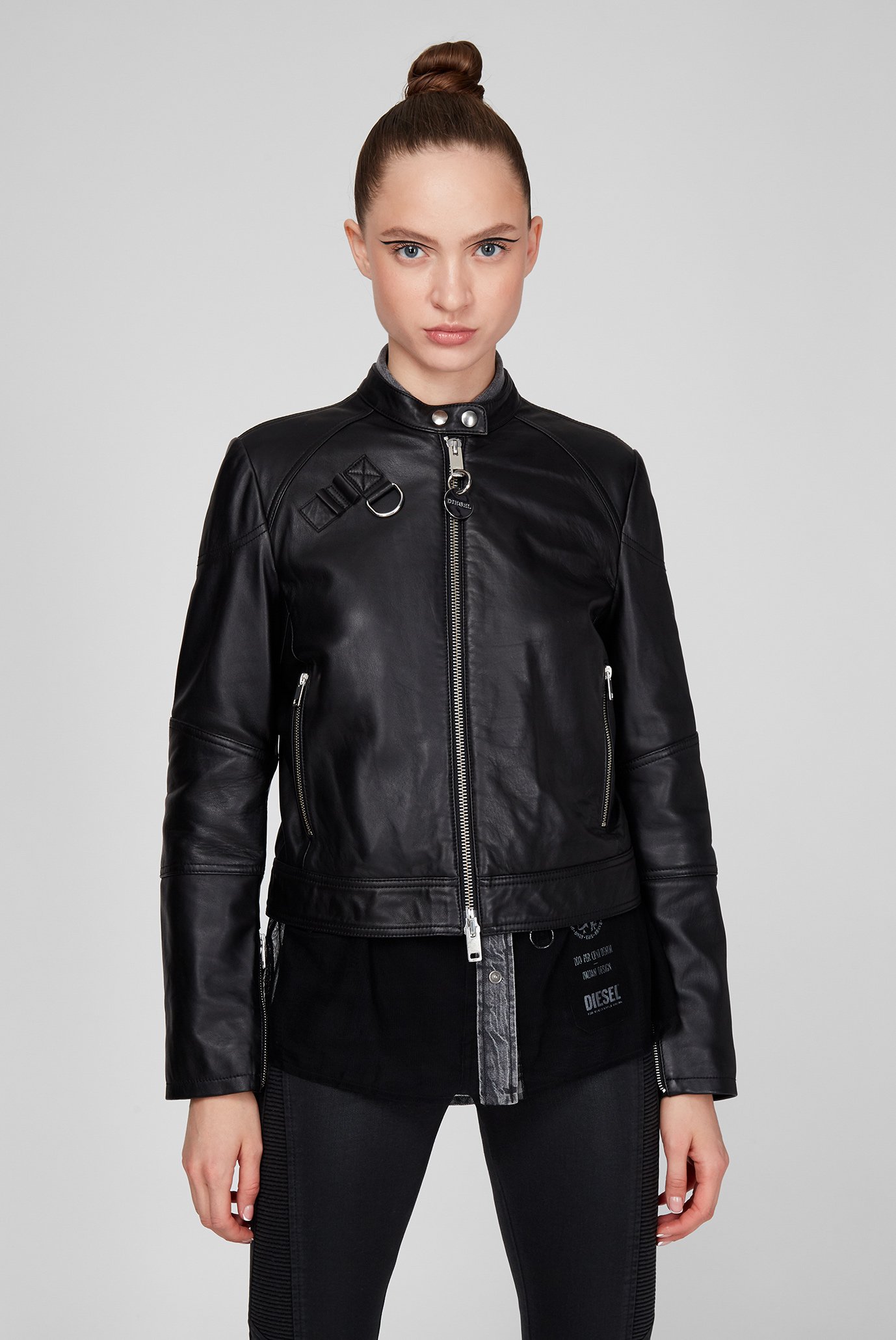 Женская черная кожаная куртка L-SUZA 1