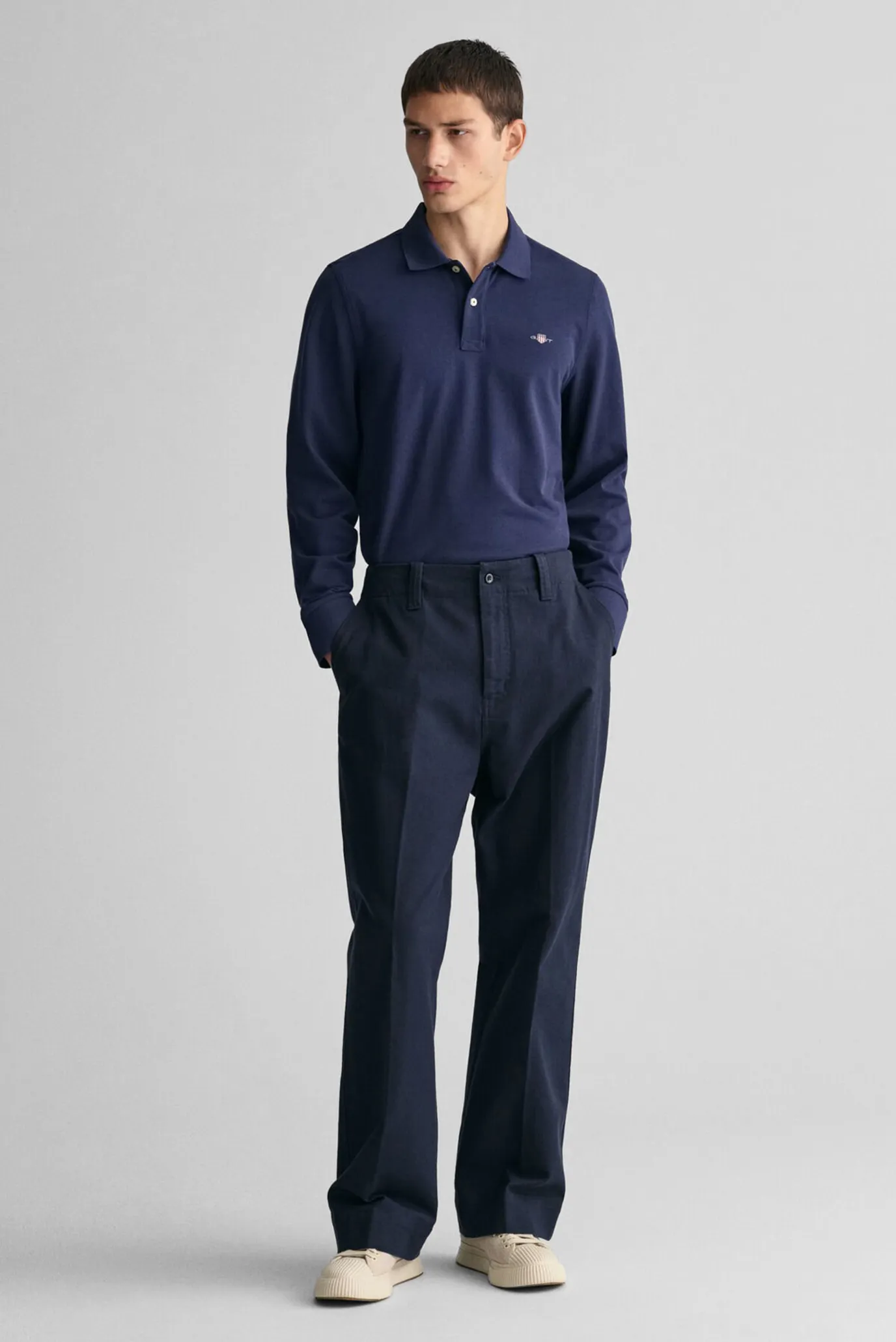 Мужское темно-синее поло REG SHIELD LS PIQUE RUGGER 2