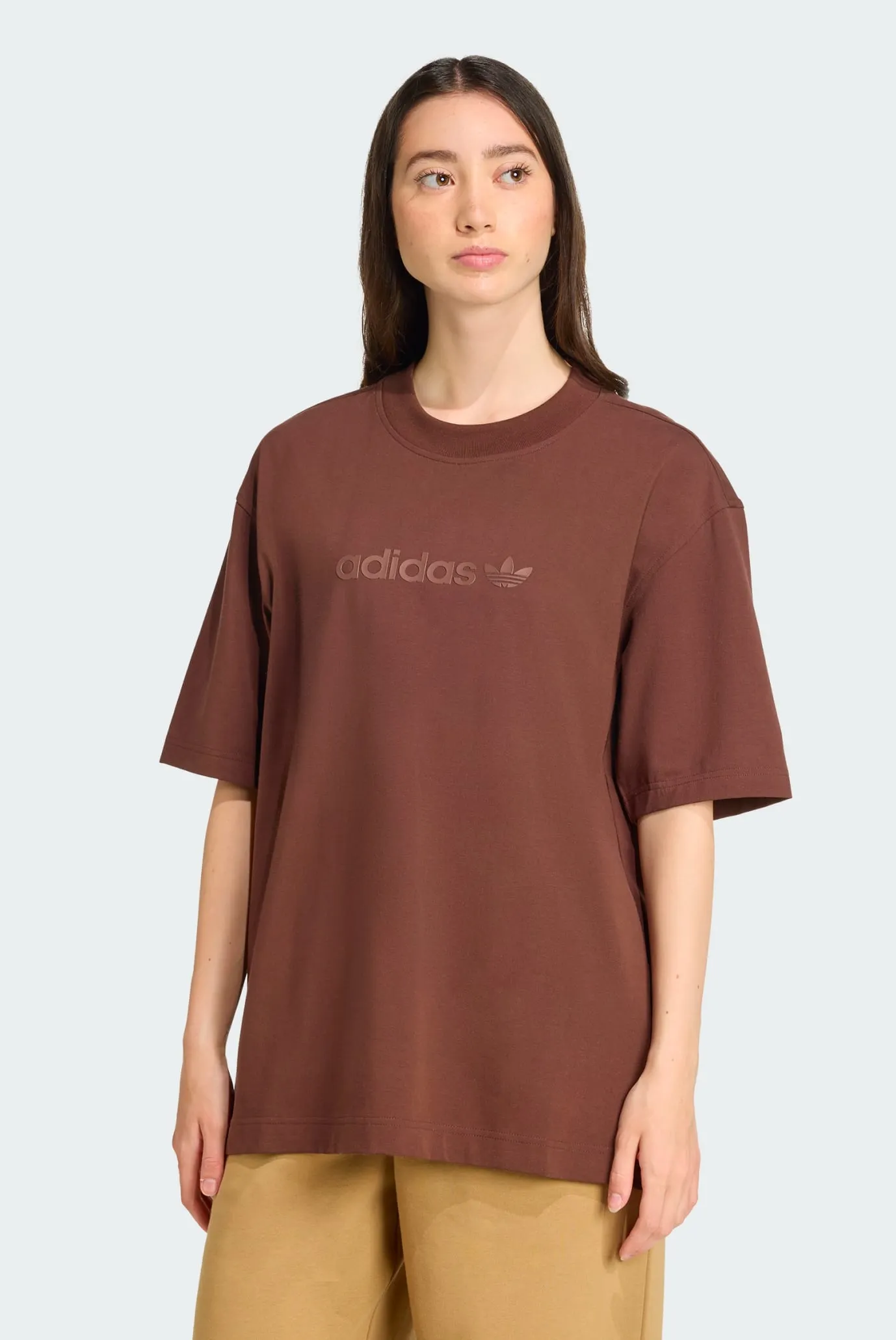 Женская коричневая футболка Essentials Linear Oversized adidas
