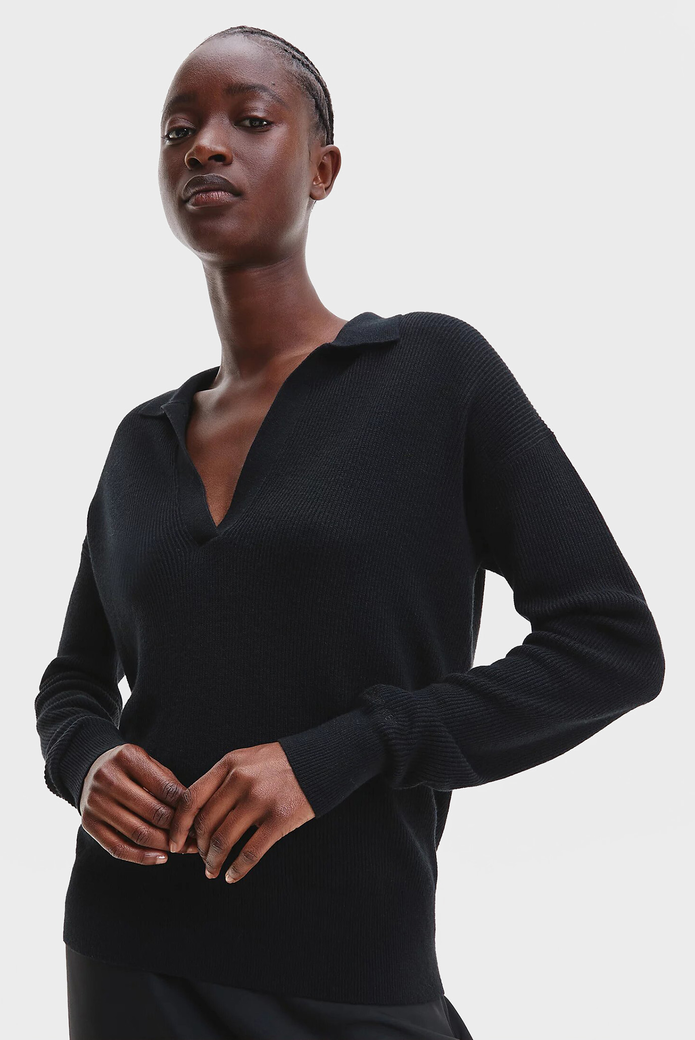 Жіночий чорний пуловер RIB OPEN NECK 1