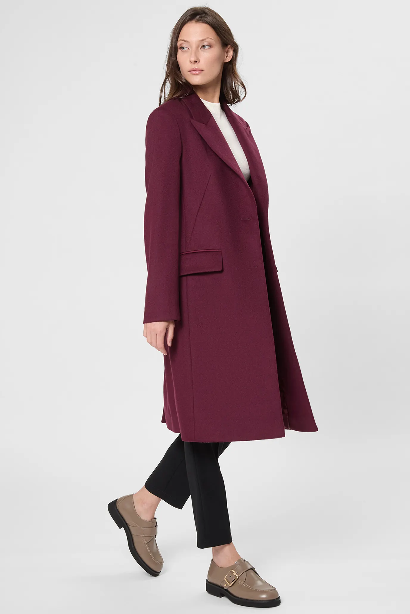 Жіноче бордове вовняне пальто 1