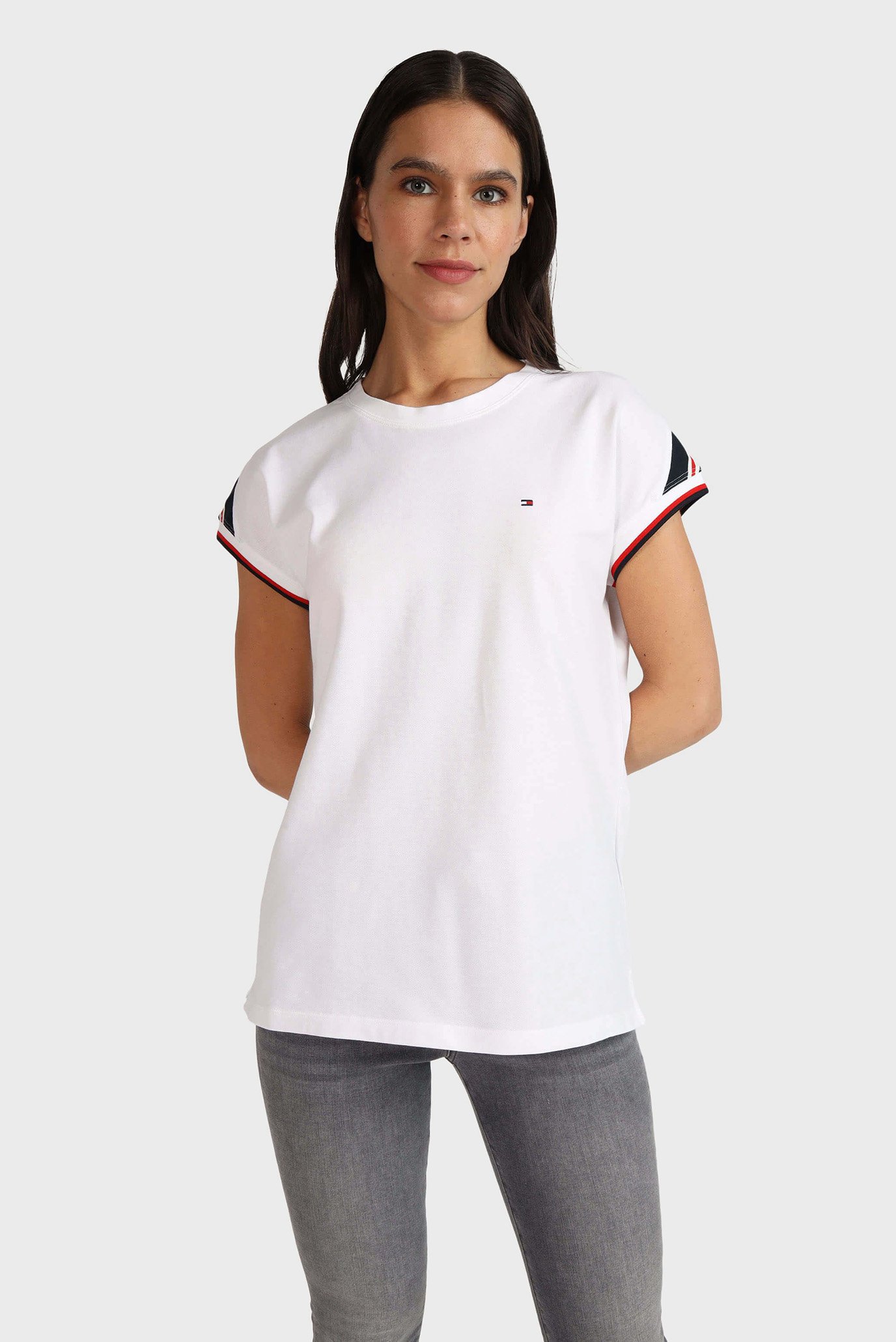 Женская белая футболка STRIPE SLV C-NK CAP SLEEVE 1