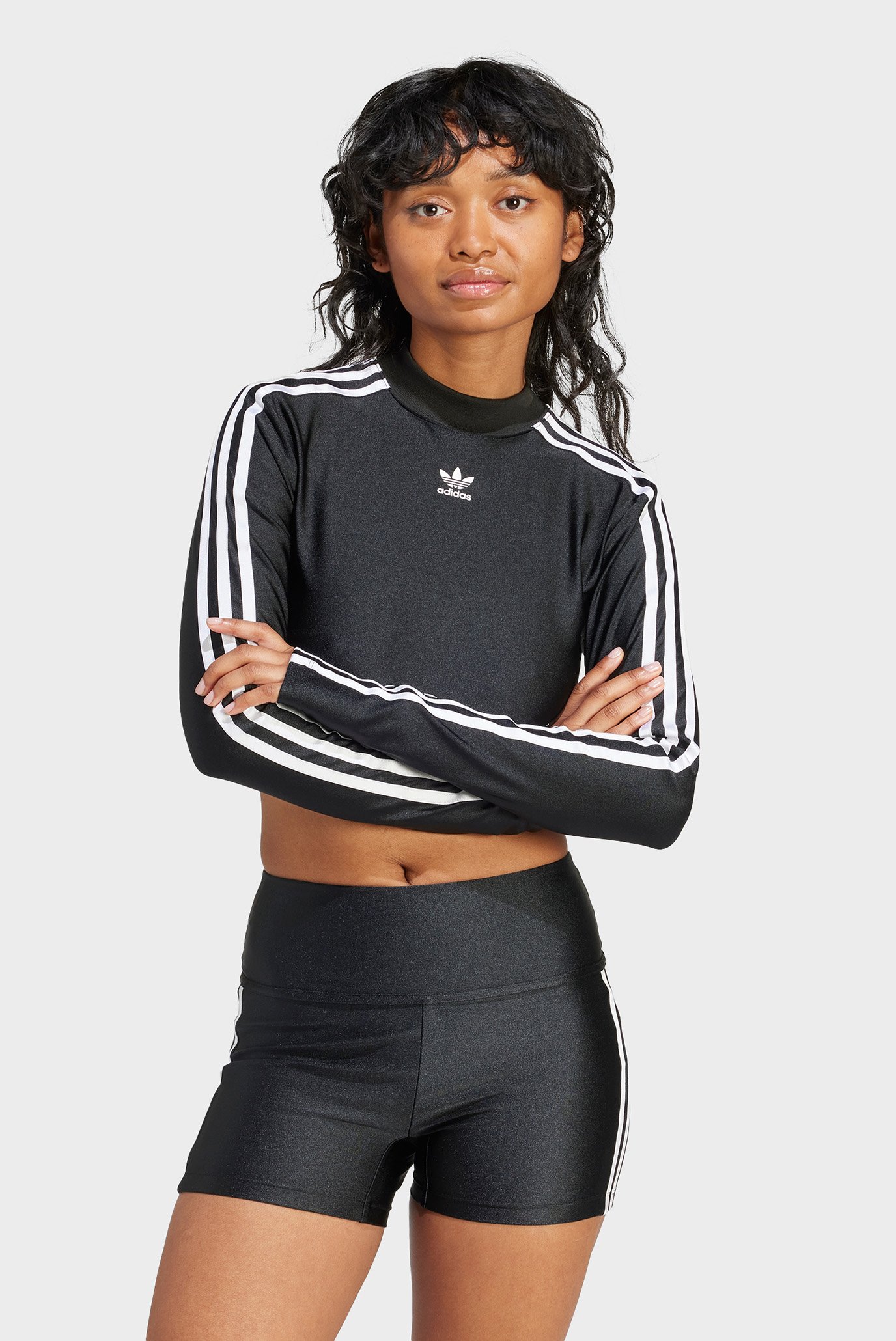 Женский черный лонгслив 3-Stripes Cropped 1